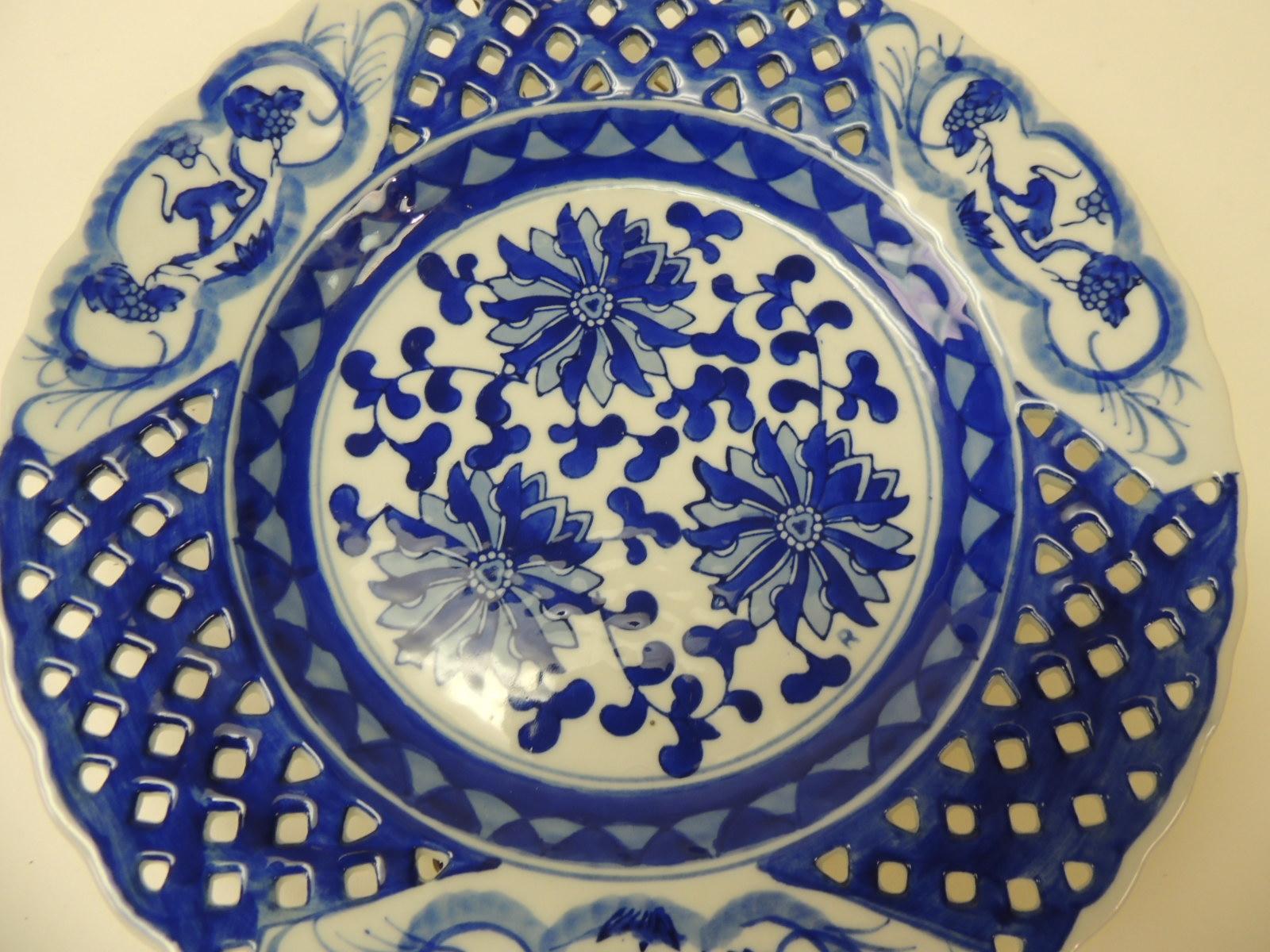 blue and white plates on wall