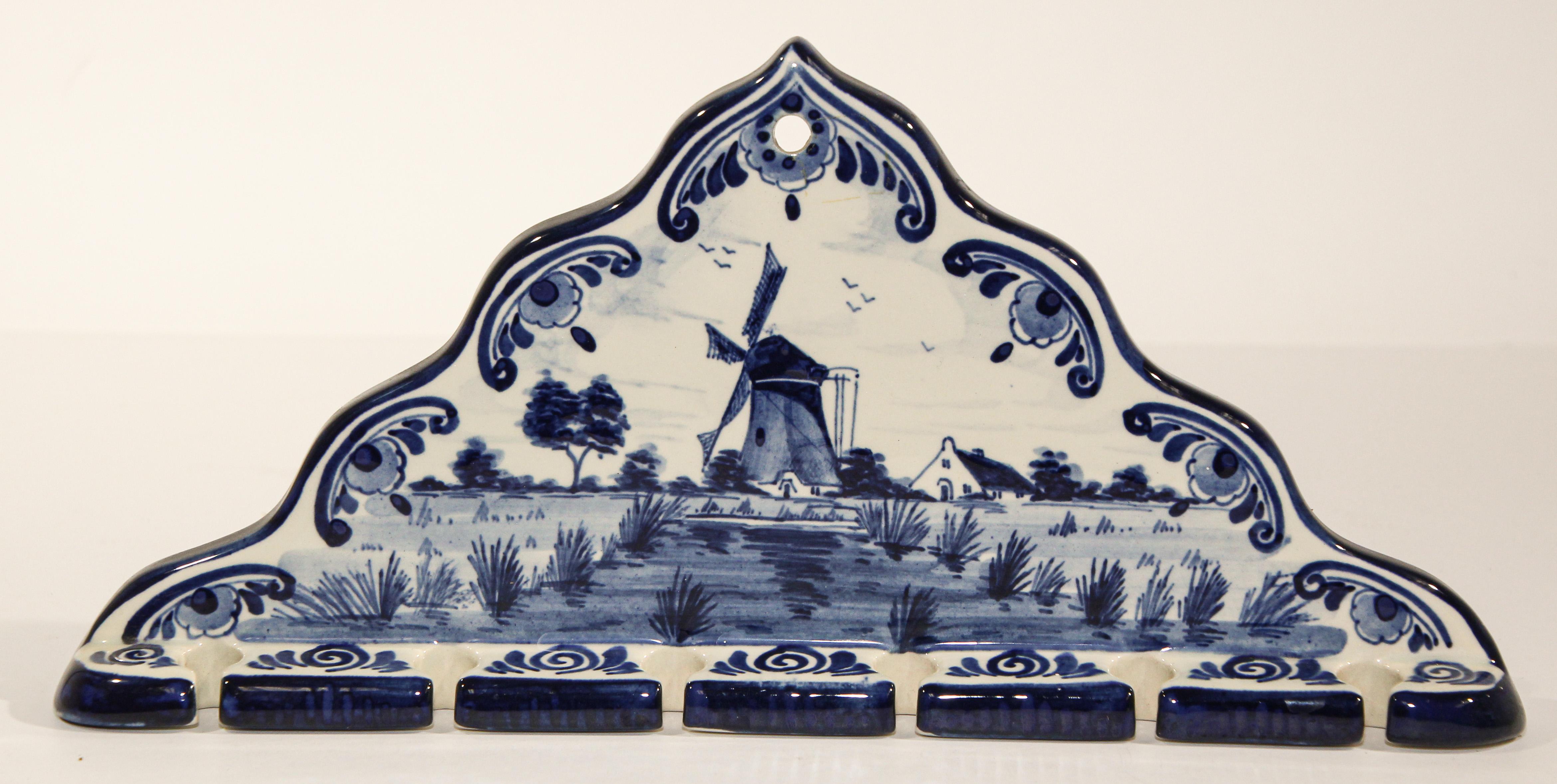Vintage Blue and White Delft Porcelain Spoon Rack For Sale 1