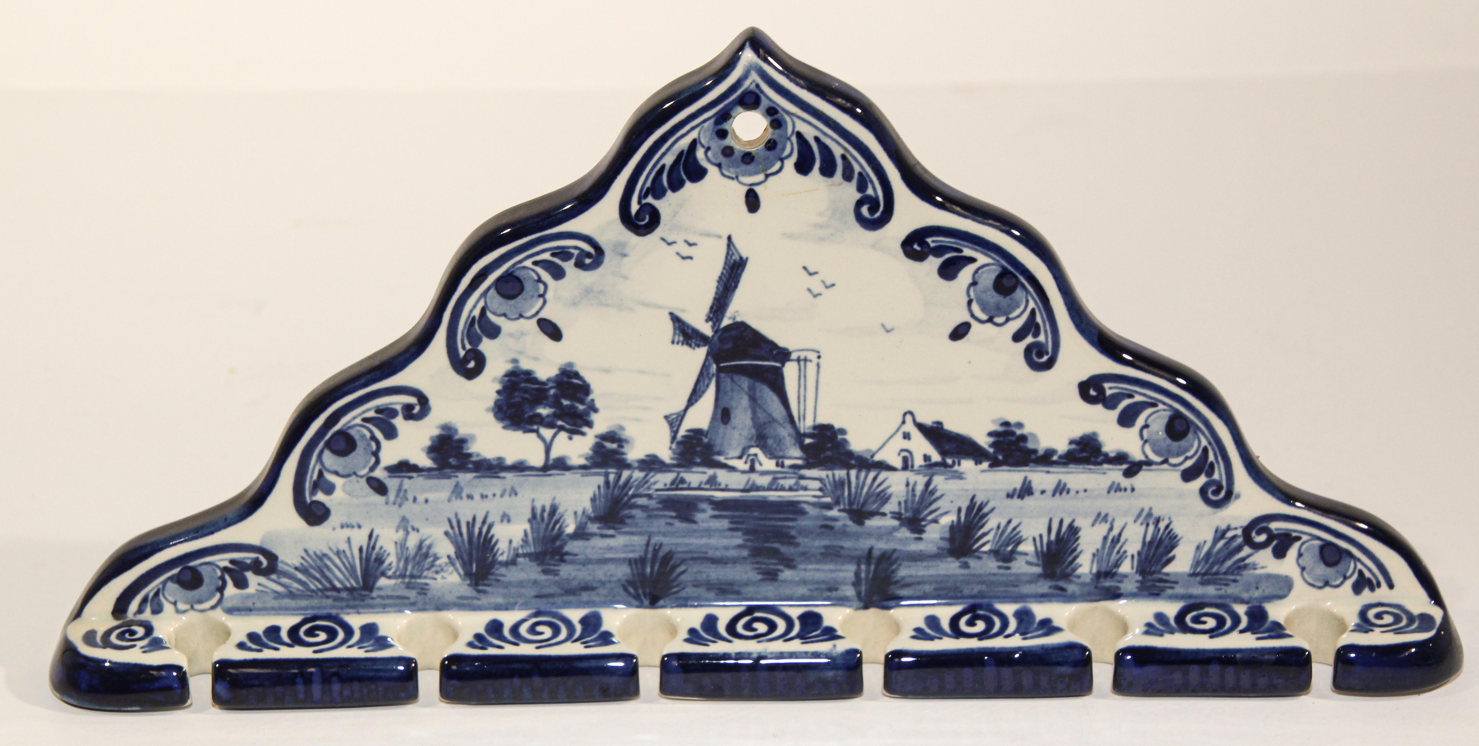 Ceramic Vintage Blue and White Delft Porcelain Spoon Rack For Sale