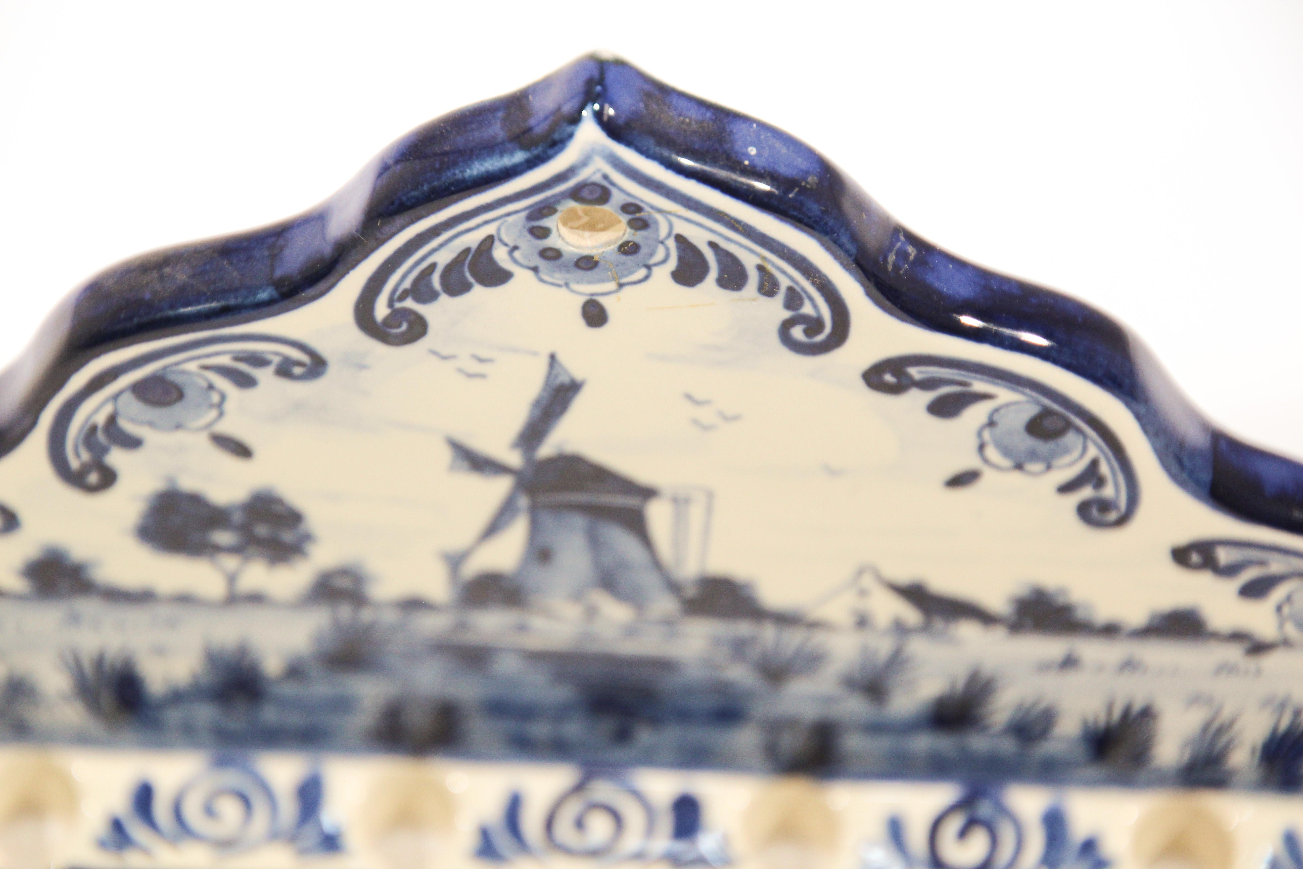 Vintage Blue and White Delft Porcelain Spoon Rack For Sale 3