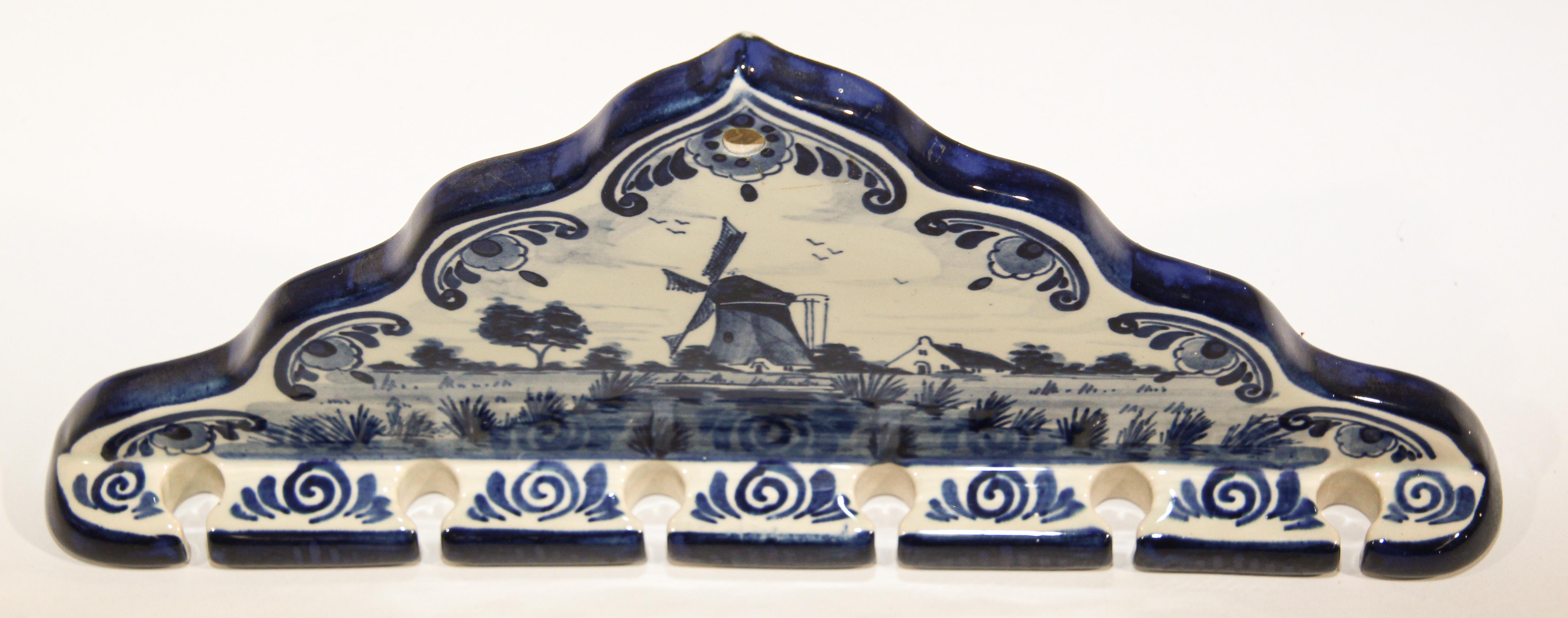 Vintage Blue and White Delft Porcelain Spoon Rack For Sale 2