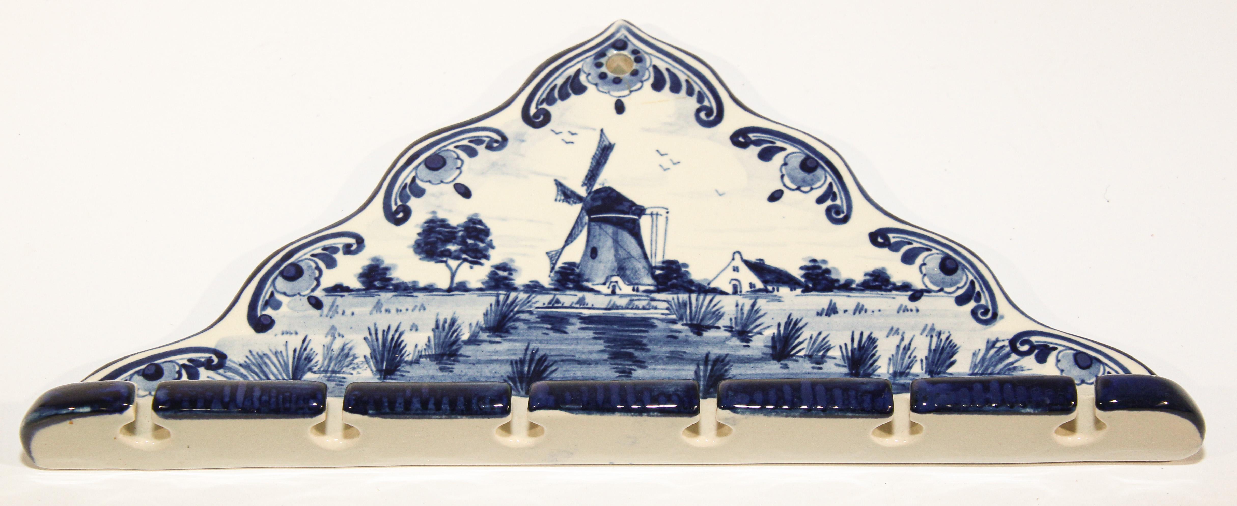 Vintage Blue and White Delft Porcelain Spoon Rack For Sale 3