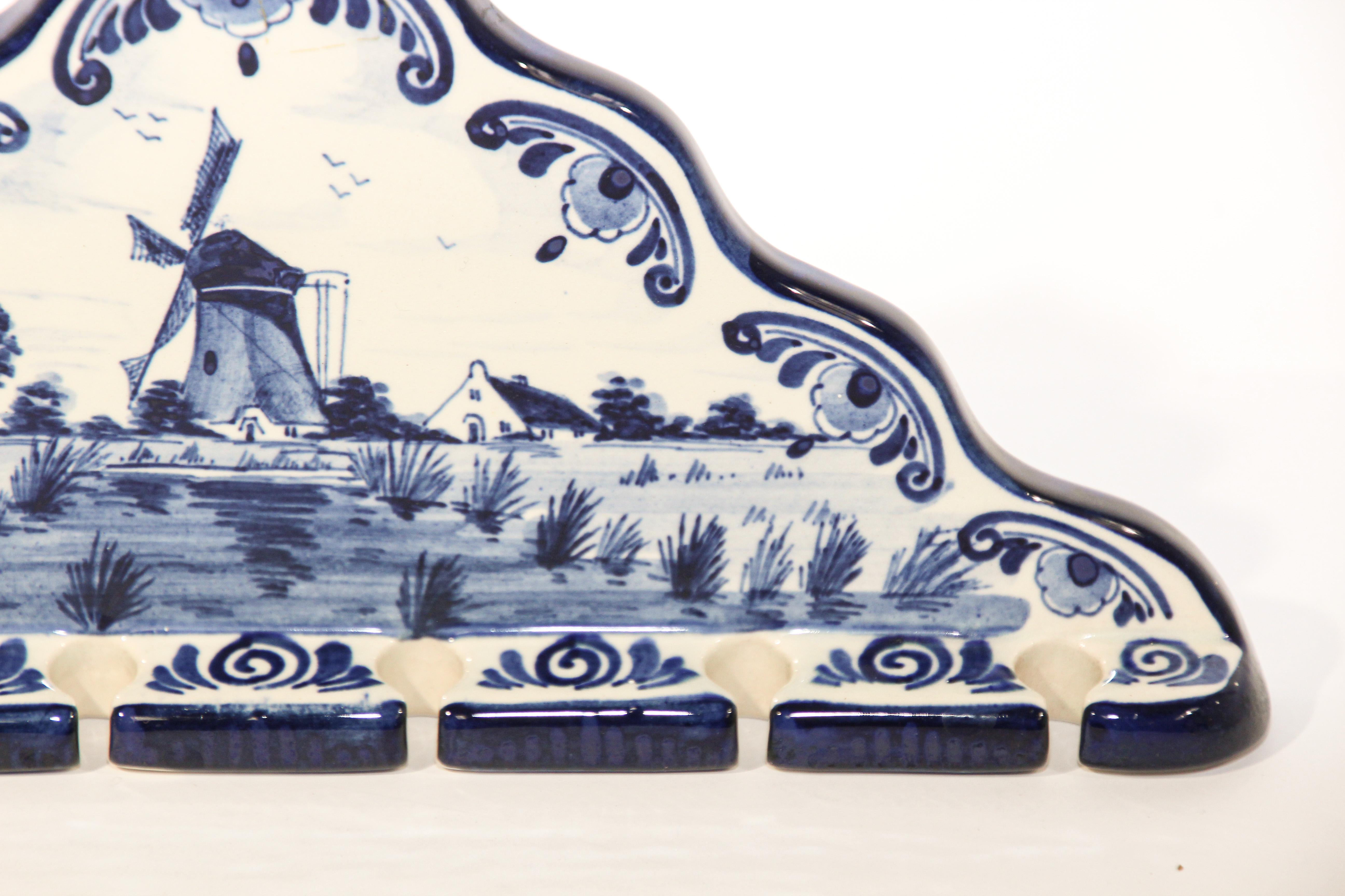 Dutch Vintage Blue and White Delft Porcelain Spoon Rack For Sale
