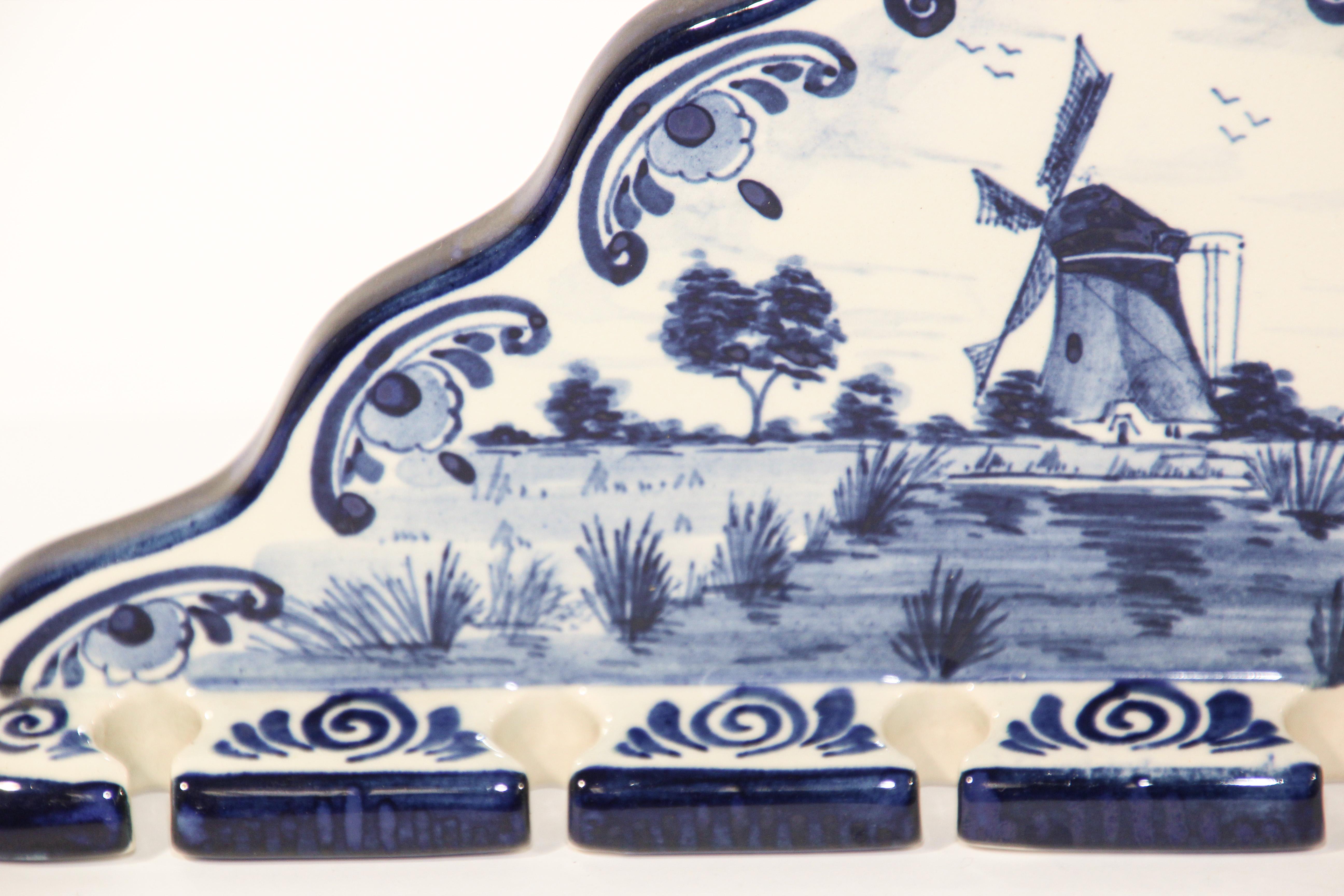 Hand-Crafted Vintage Blue and White Delft Porcelain Spoon Rack For Sale