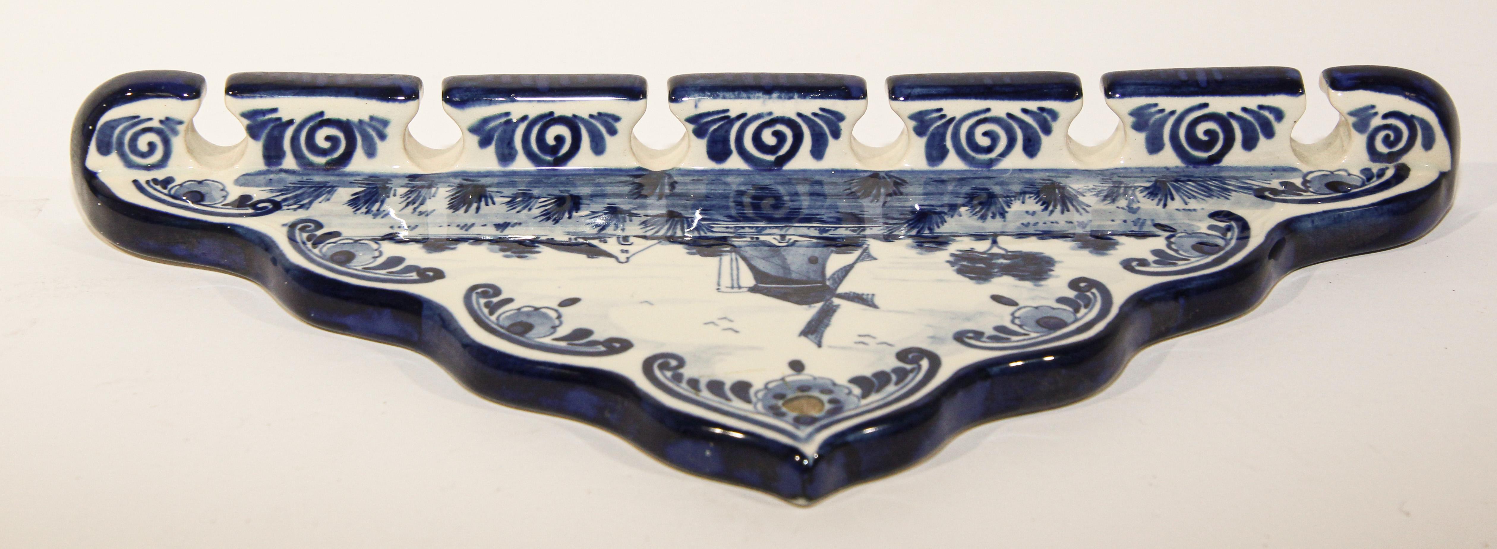 20th Century Vintage Blue and White Delft Porcelain Spoon Rack For Sale