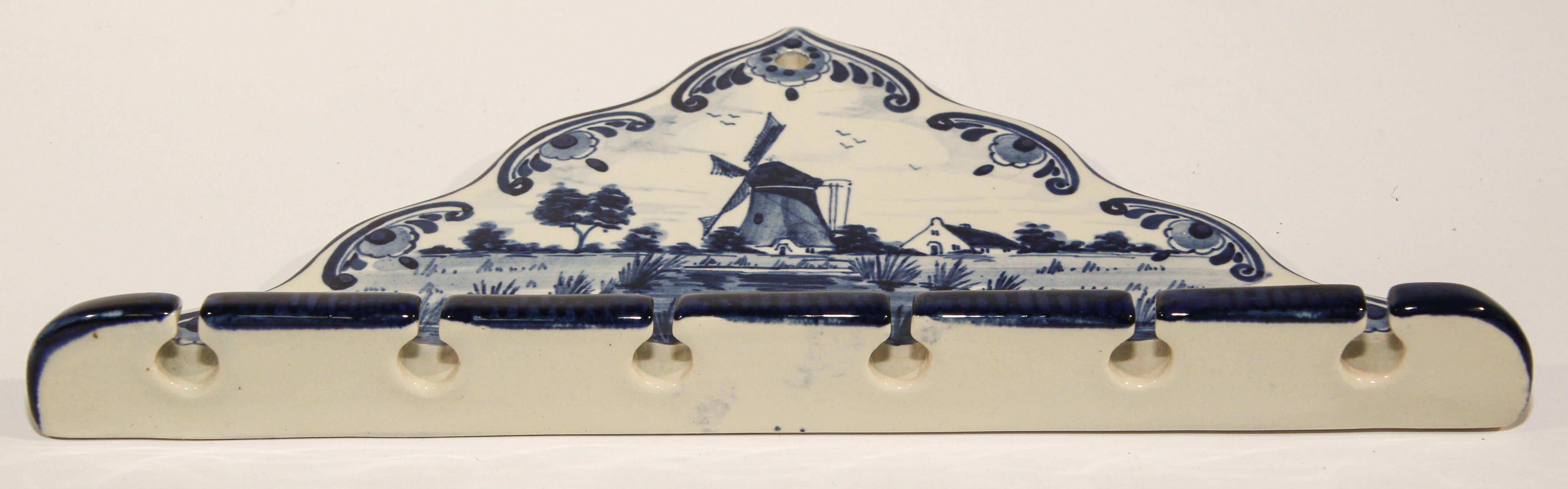 Vintage Blue and White Delft Porcelain Spoon Rack In Good Condition For Sale In North Hollywood, CA
