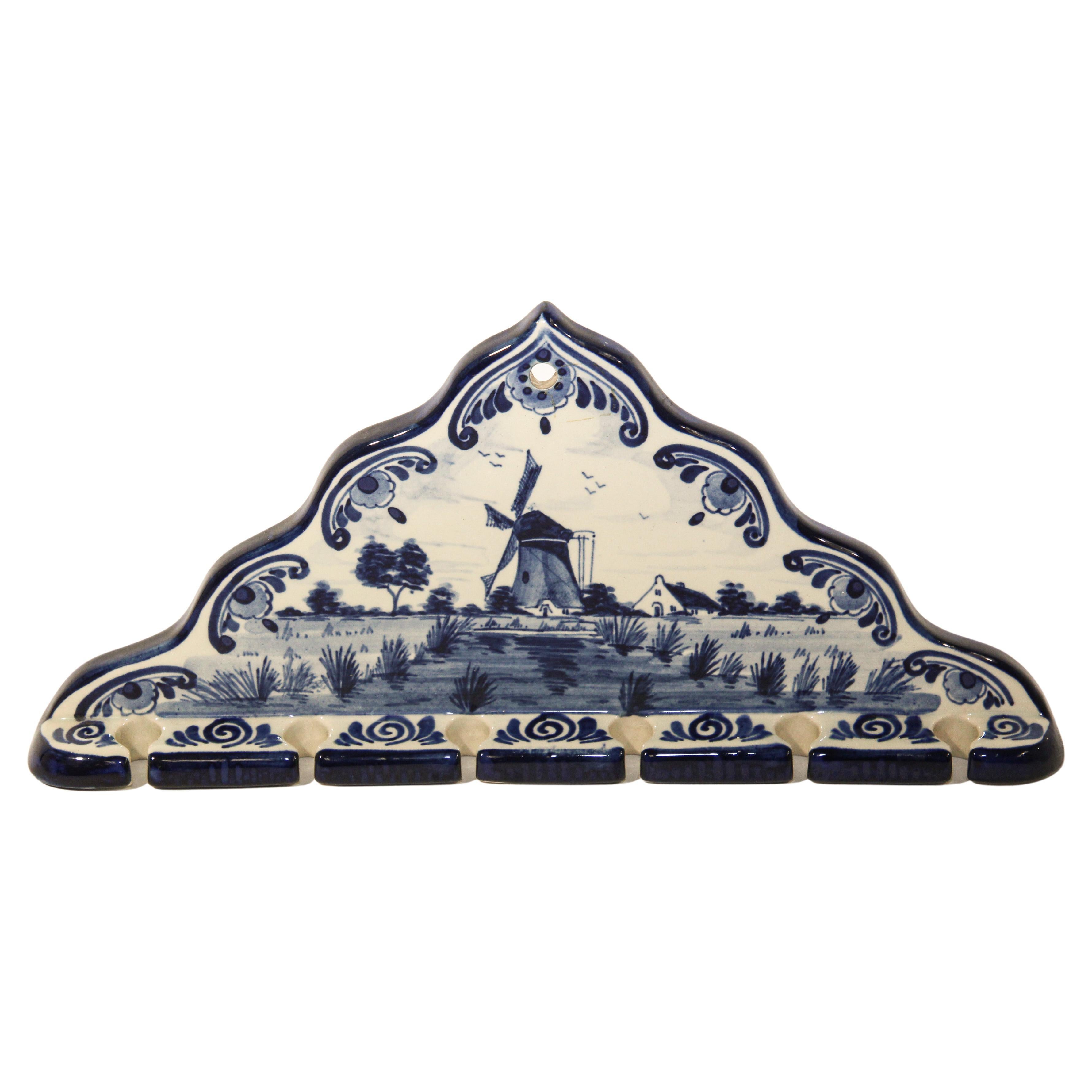Vintage Blue and White Delft Porcelain Spoon Rack For Sale