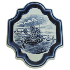 Retro Blue and White Dutch Delft Pottery Wall Plaque