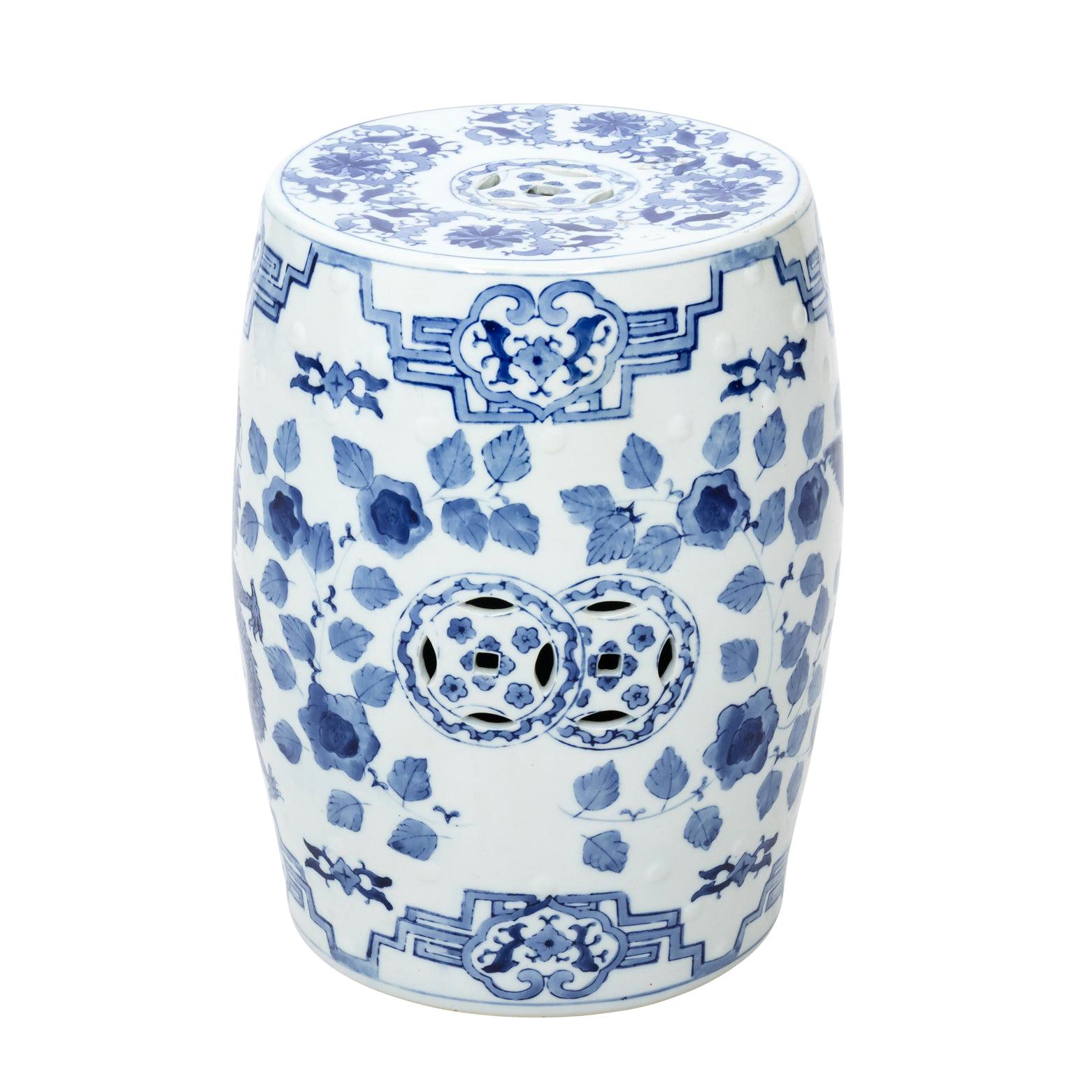 Vintage Blue and White Garden Seat at 1stDibs