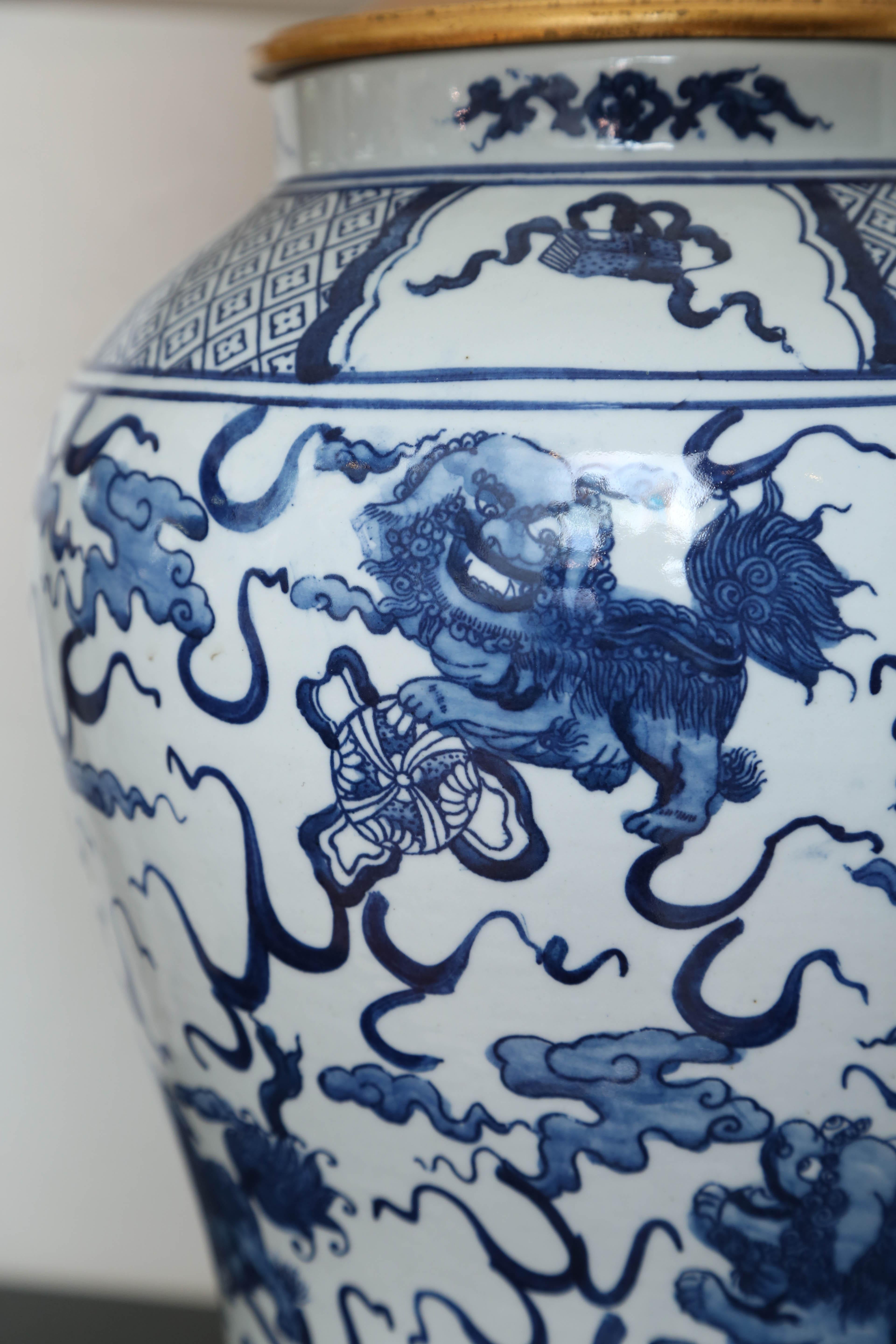20th Century Vintage Blue and White Ginger Jar Lamp by Ralph Lauren