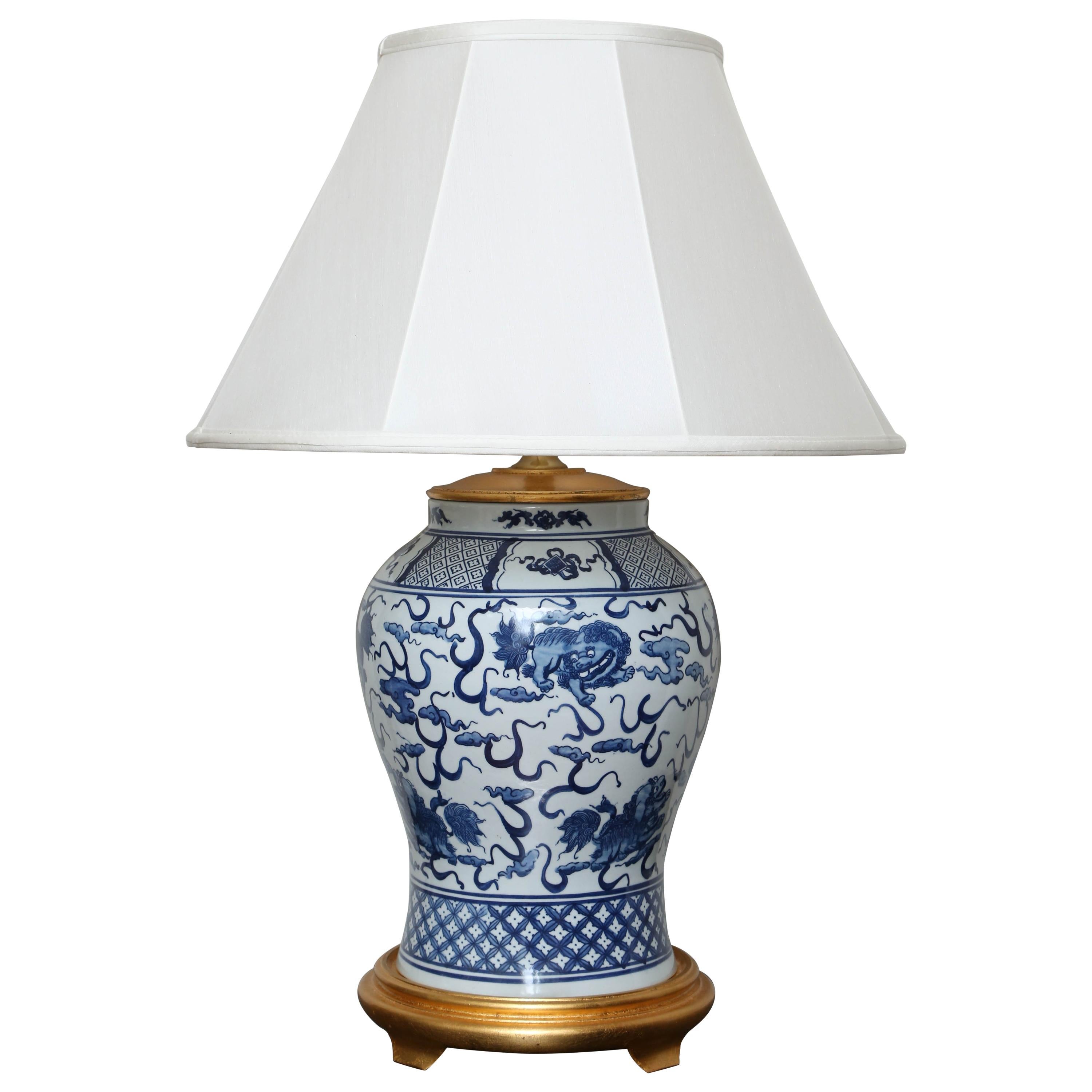 Vintage Blue and White Ginger Jar Lamp by Ralph Lauren at 1stDibs