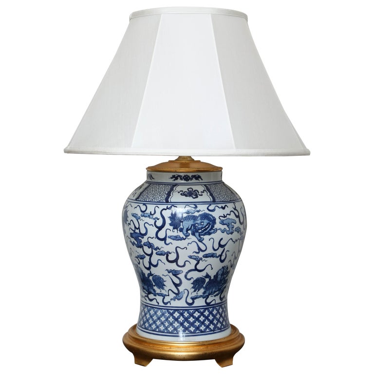 Vintage Blue And White Ginger Jar Lamp, Ralph Lauren Blue And White Table Lamps