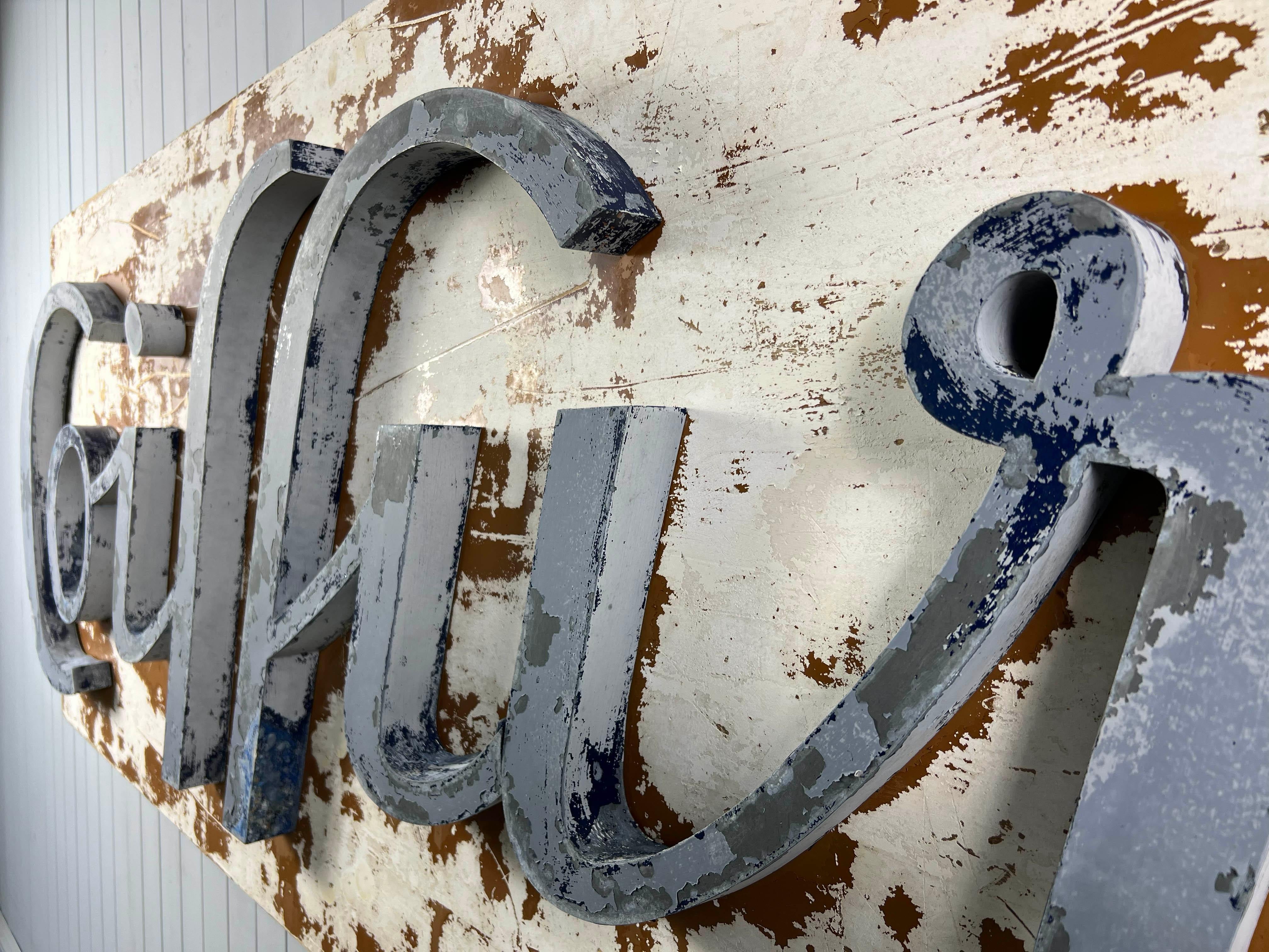 Vintage Blue and White 'Hairdressing' Sign In Good Condition For Sale In Cirencester, GB