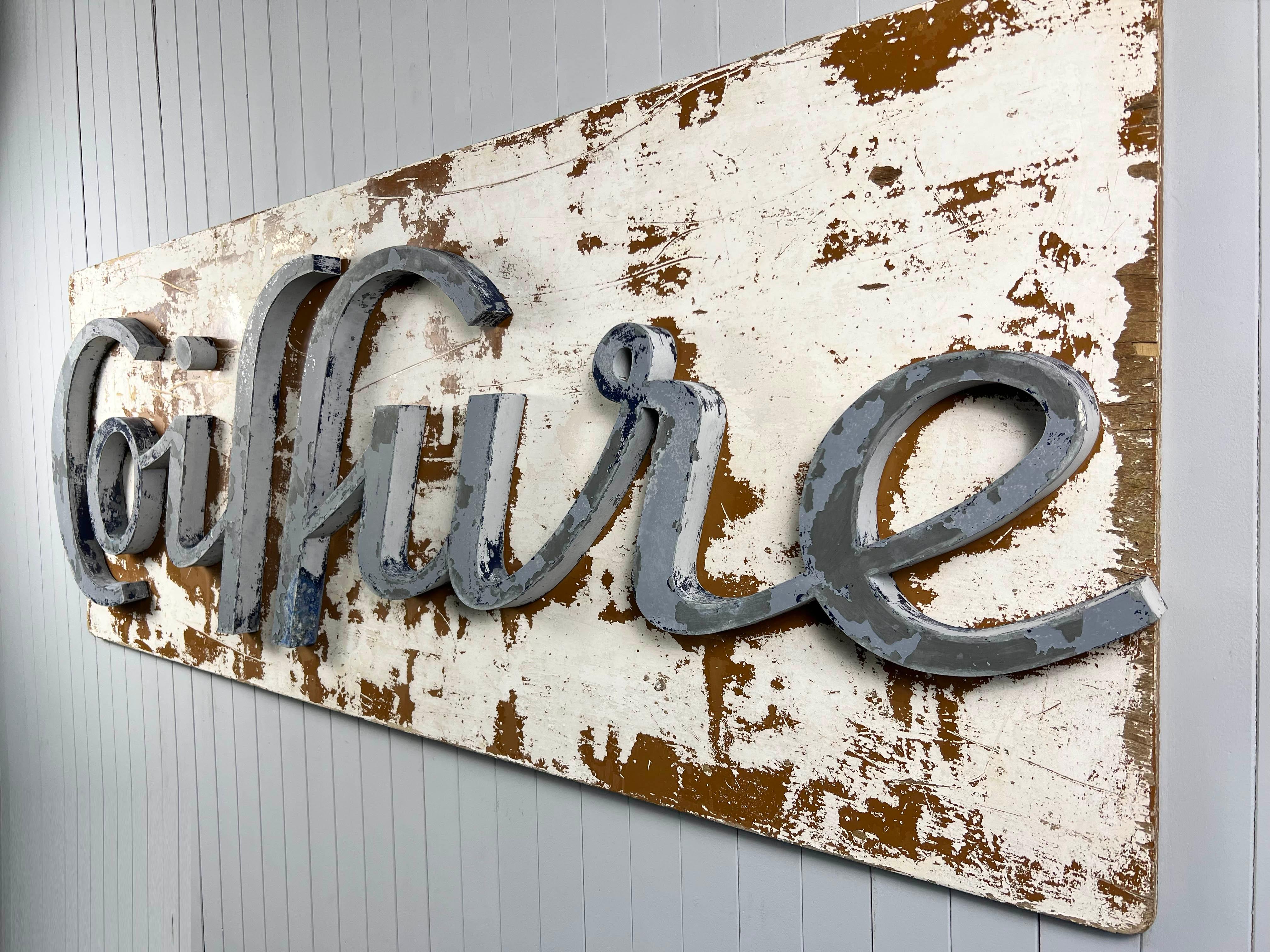 20th Century Vintage Blue and White 'Hairdressing' Sign For Sale