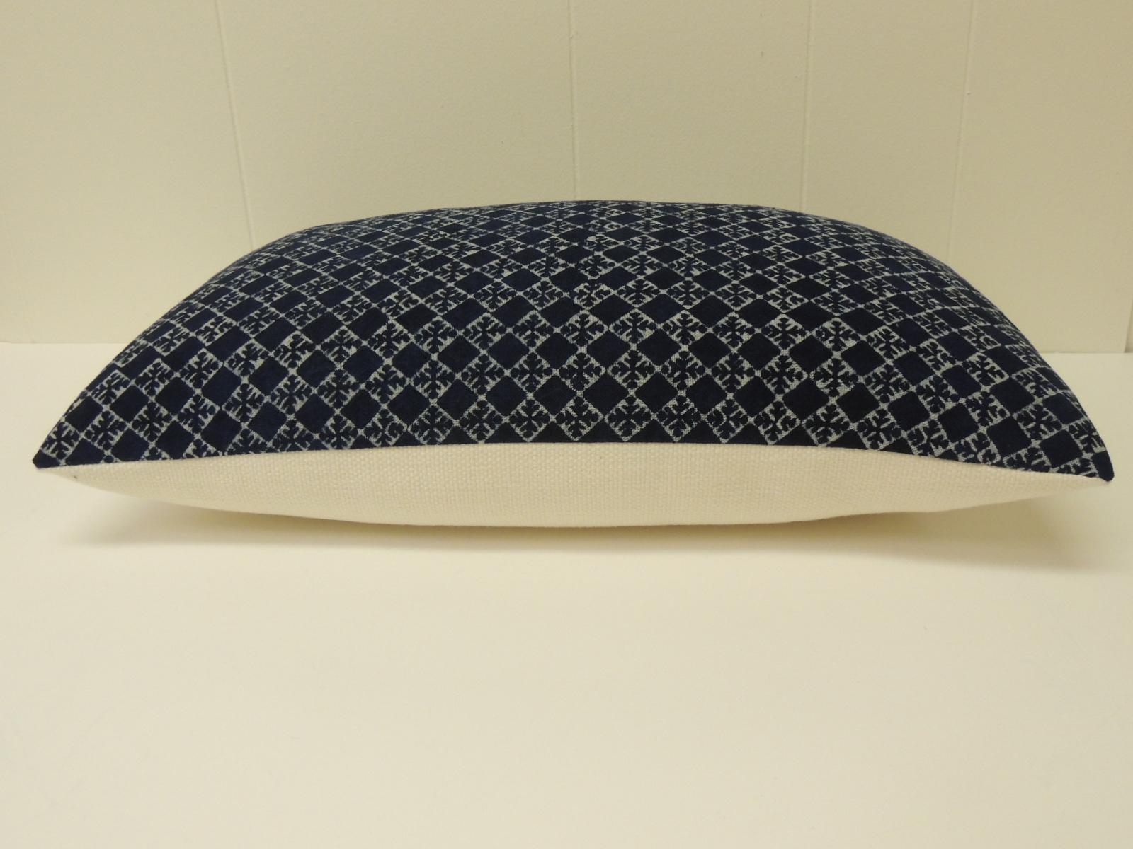 Tribal Vintage Blue and White Hand-Blocked Decorative Lumbar Pillow