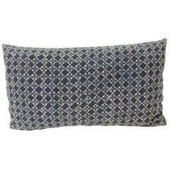 Vintage Blue and White Hand-Blocked Decorative Lumbar Pillow
