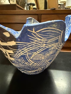 Vintage Blue and White Hand Thrown Studio Pottery Bowl