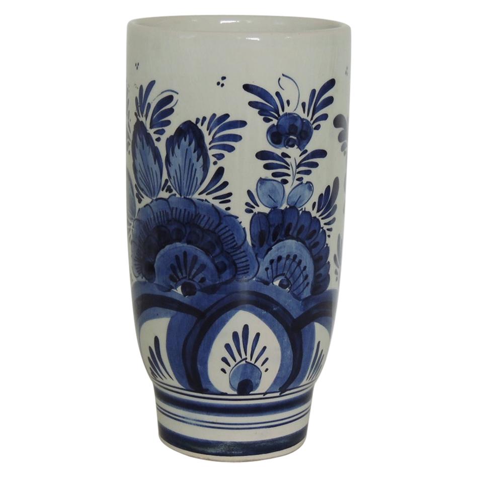 Vintage Blue and White Holland Delft Round Vase at 1stDibs