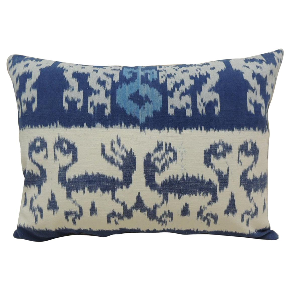 Vintage Blue and White Ikat Decorative Bolster Pillow
