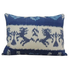 Retro Blue and White Ikat Decorative Bolster Pillow