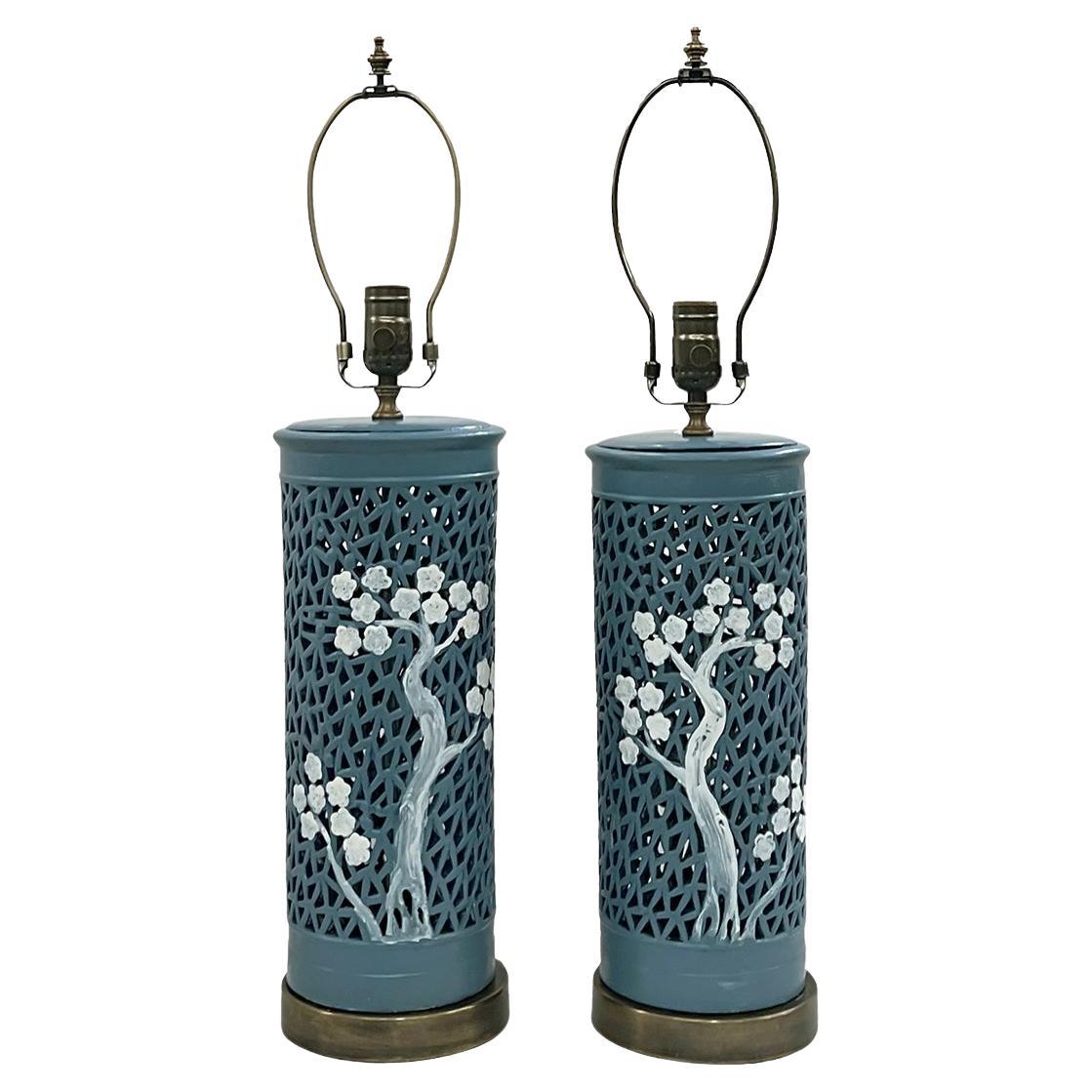 Vintage Blue and White Lamps For Sale