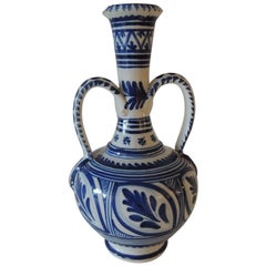 Vintage Blue and White Mexican Pottery Amphora