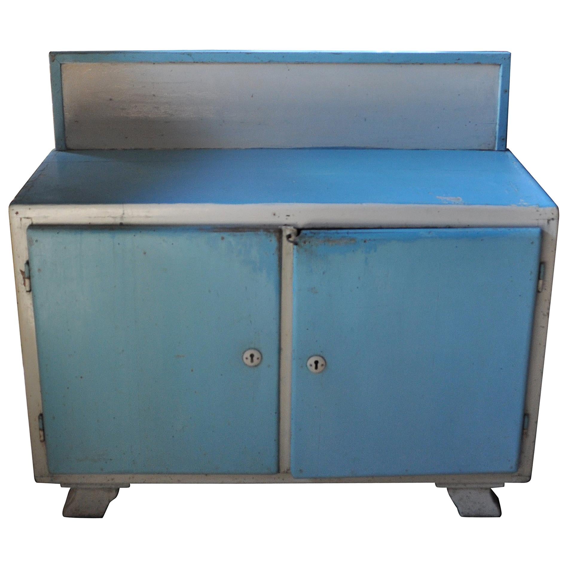 Vintage Blue and White Painted Cabinet For Sale