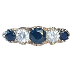 Vintage Blue and White Paste 9 Carat Gold Five-Stone Ring