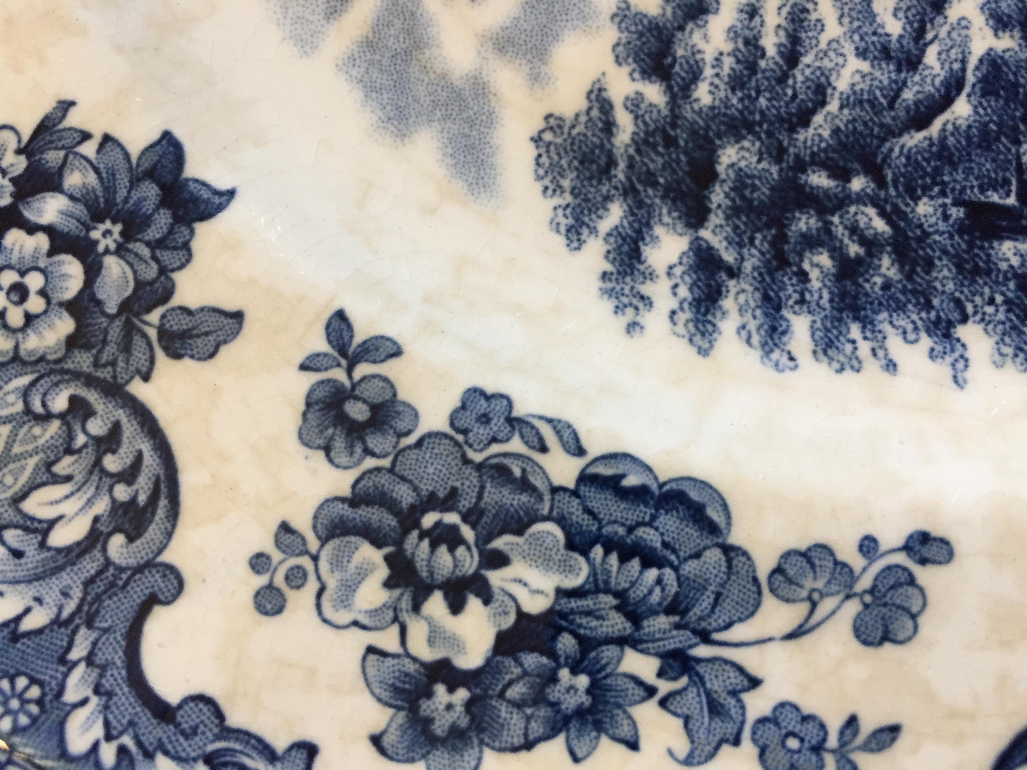 Ceramic Vintage Blue and White Platter in the Chinese Style, England For Sale
