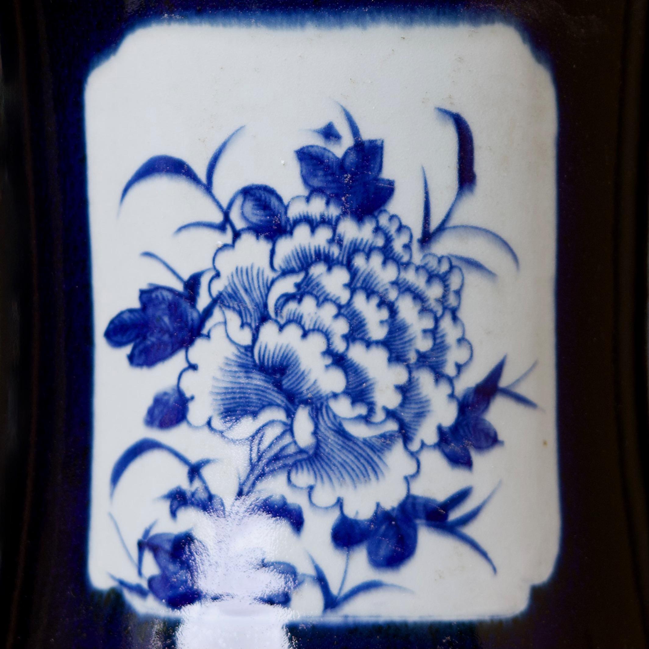 Vintage Blue and White Porcelain  Dark Blue Floral Cartouche Floor Vase 4