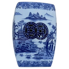 Vintage Blue and White Porcelain Garden Seat, 1980s Asian Design