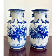 Vintage Blue and White Porcelian Vase Pair