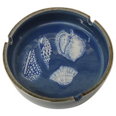 Vintage Blue and White Round Ceramic Ashtray