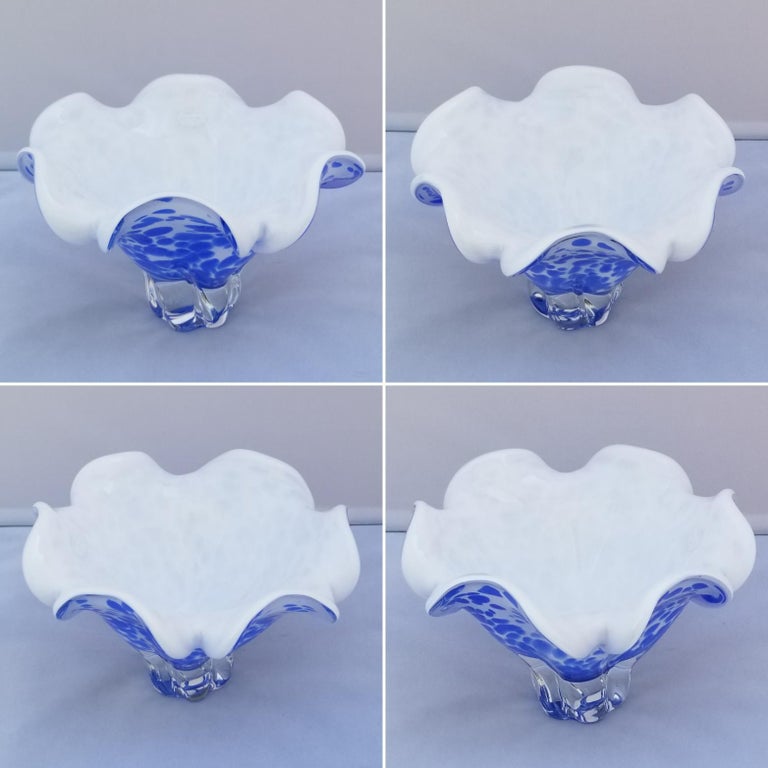 Vintage Blue and White Royal Gallery of Poland Hand Blown Glass Bowl