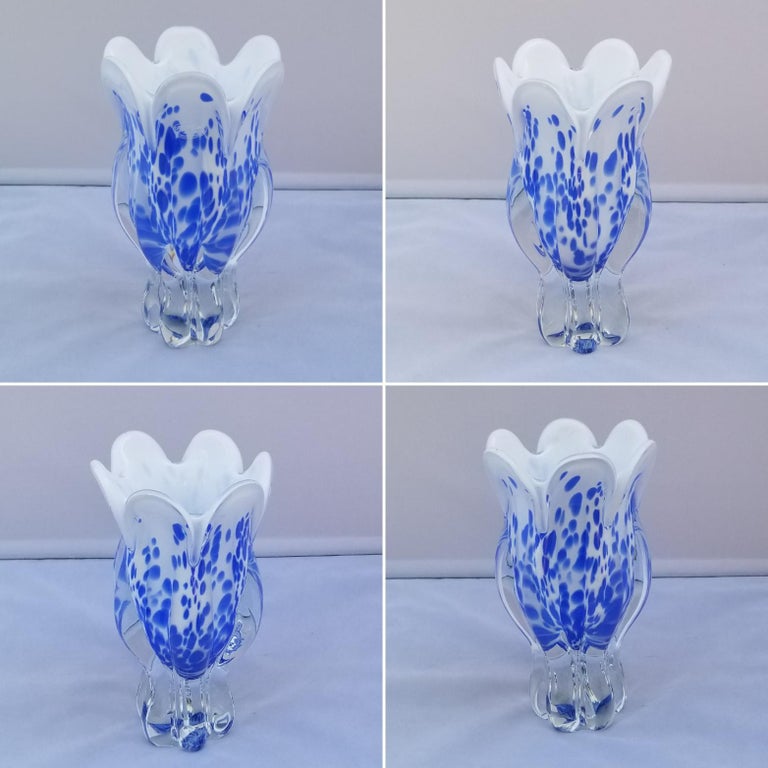 Vintage Blue and White Royal Gallery of Poland Hand Blown Glass Bowl