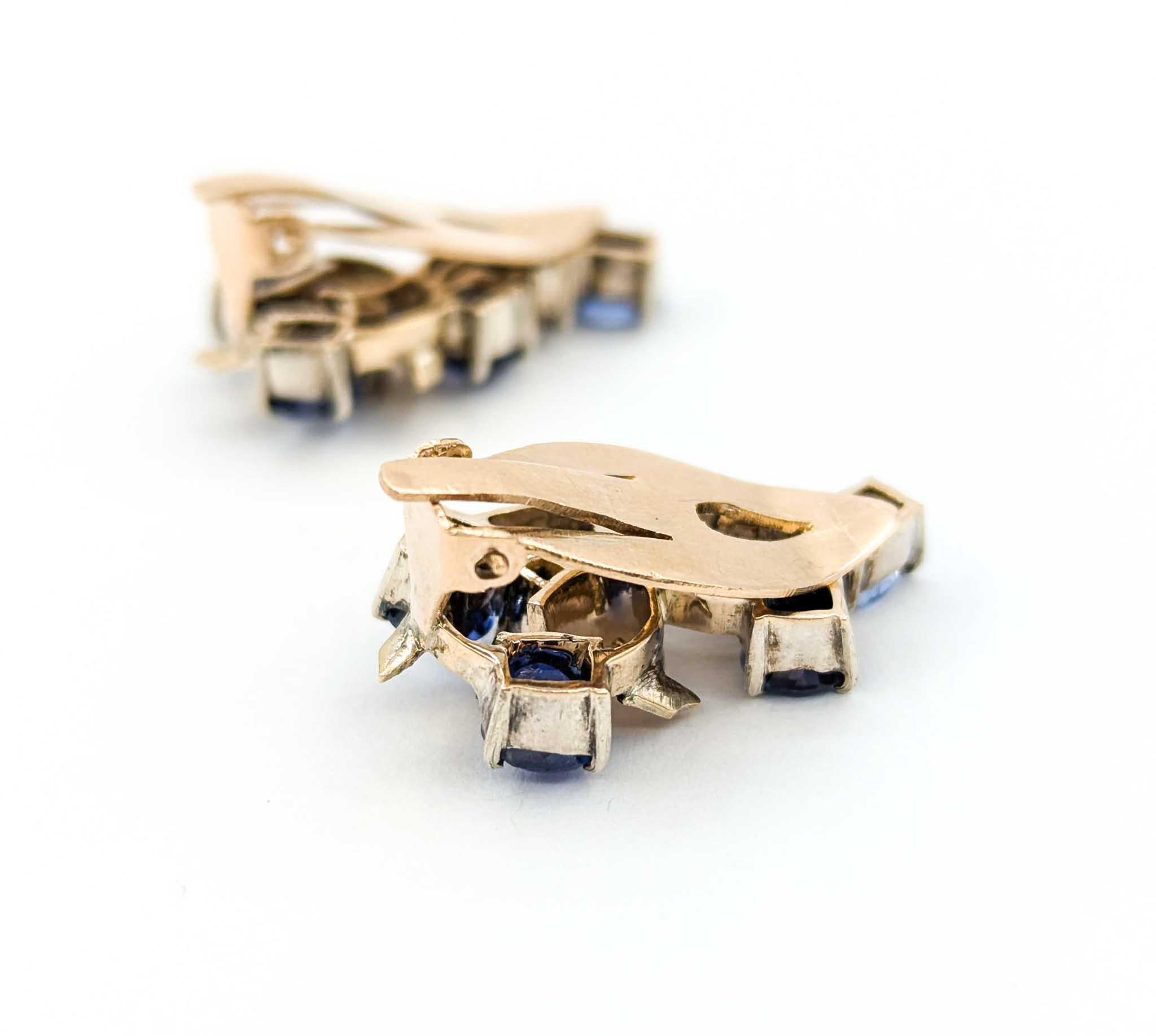 Oval Cut Vintage Blue and White Sapphire Earrings in 10k Yellow Gold For Sale
