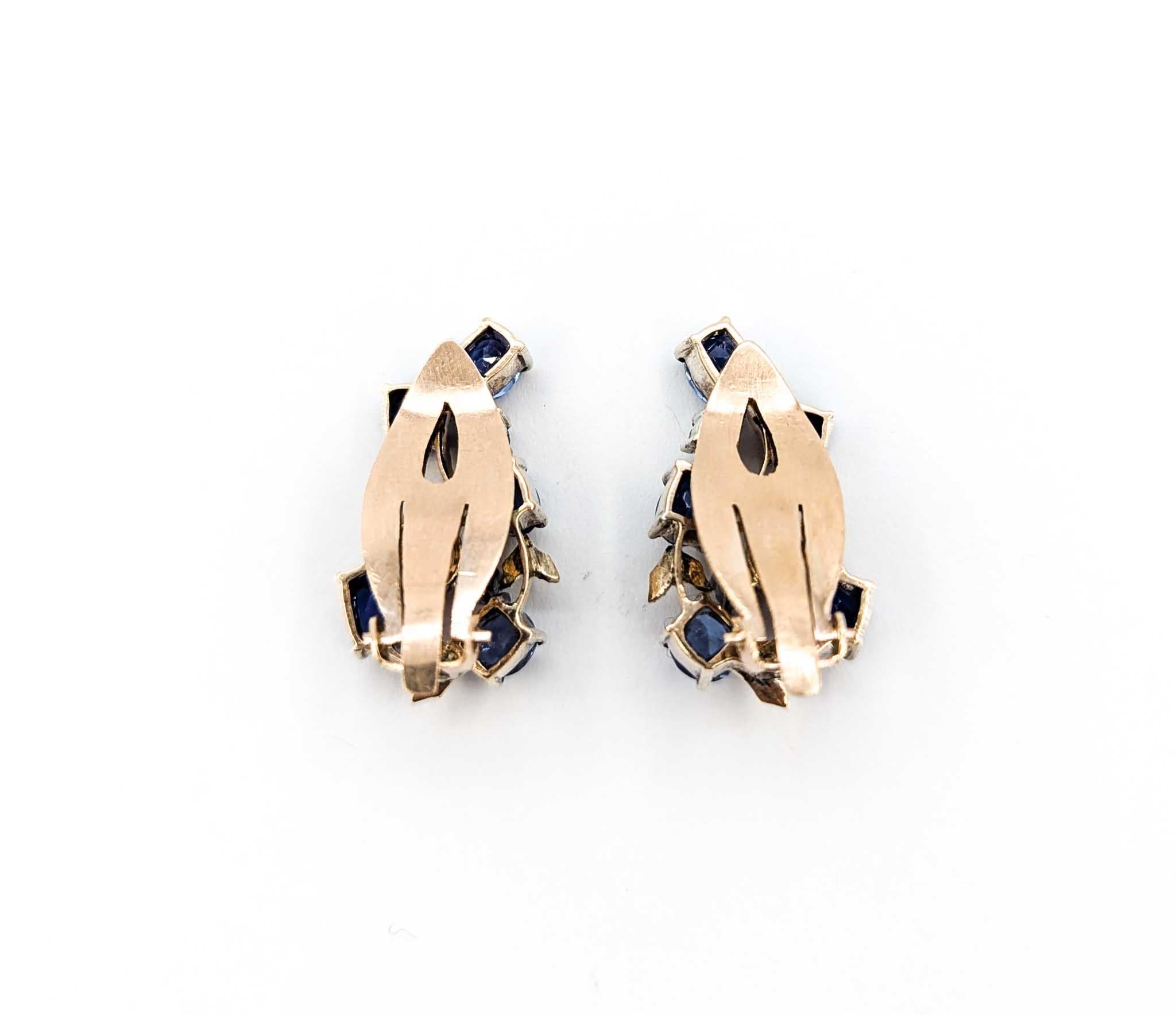 Vintage Blue and White Sapphire Earrings in 10k Yellow Gold In Excellent Condition For Sale In Bloomington, MN