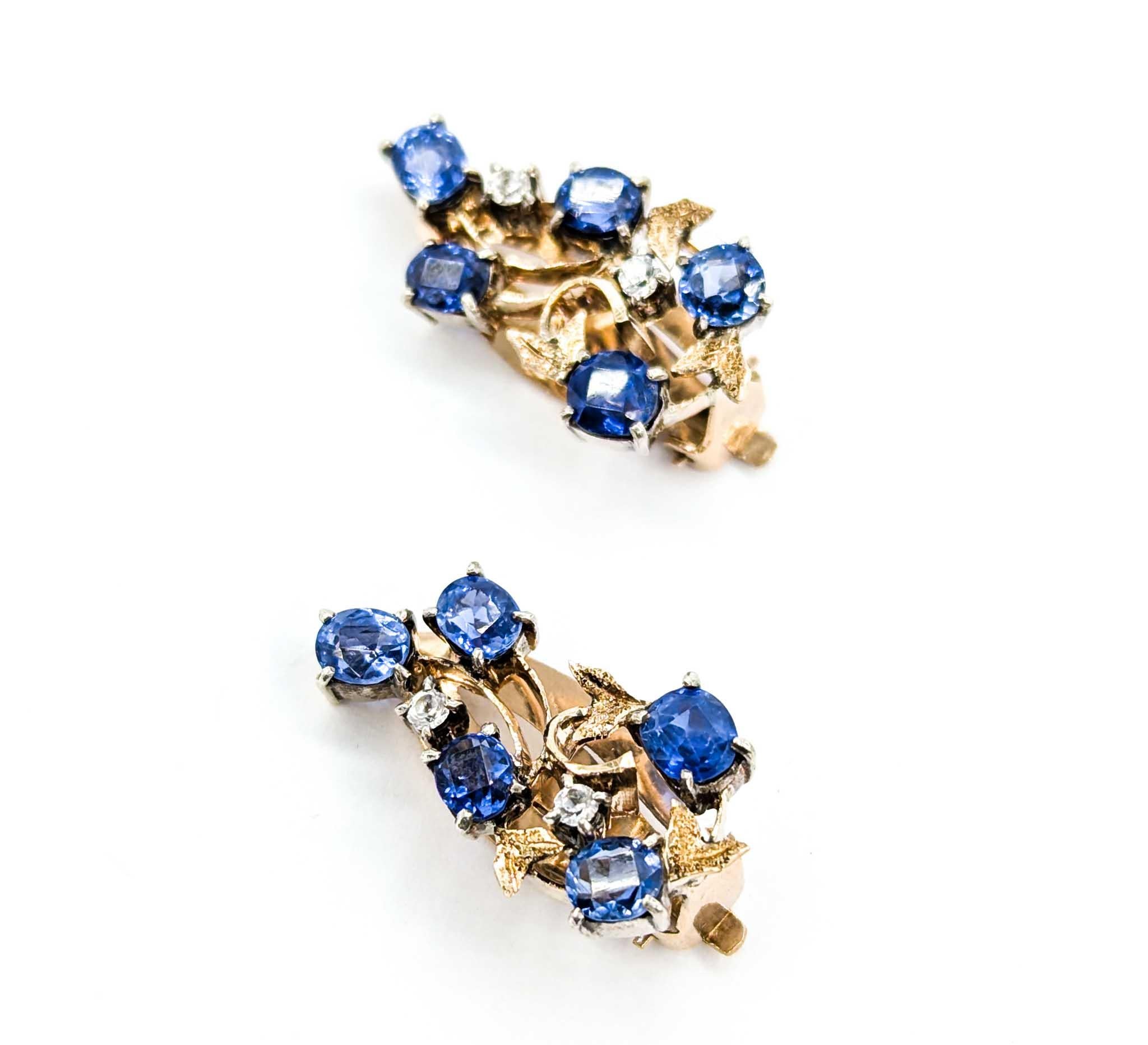 Women's Vintage Blue and White Sapphire Earrings in 10k Yellow Gold For Sale