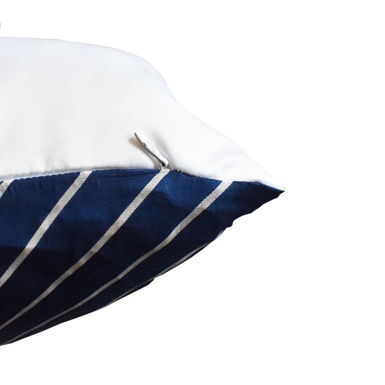 Mid-Century Modern Vintage Blue and White Stripe Satin Scarf Pillow with Down Fill, 2 Available For Sale