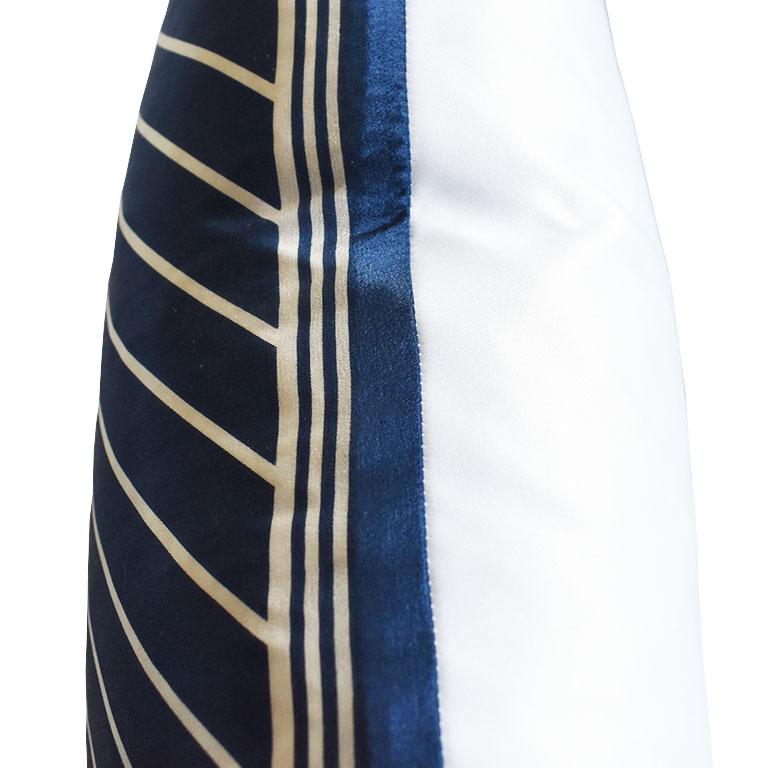 American Vintage Blue and White Stripe Satin Scarf Pillow with Down Fill, 2 Available For Sale