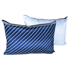 Vintage Blue and White Stripe Satin Scarf Pillow with Down Fill, 2 Available