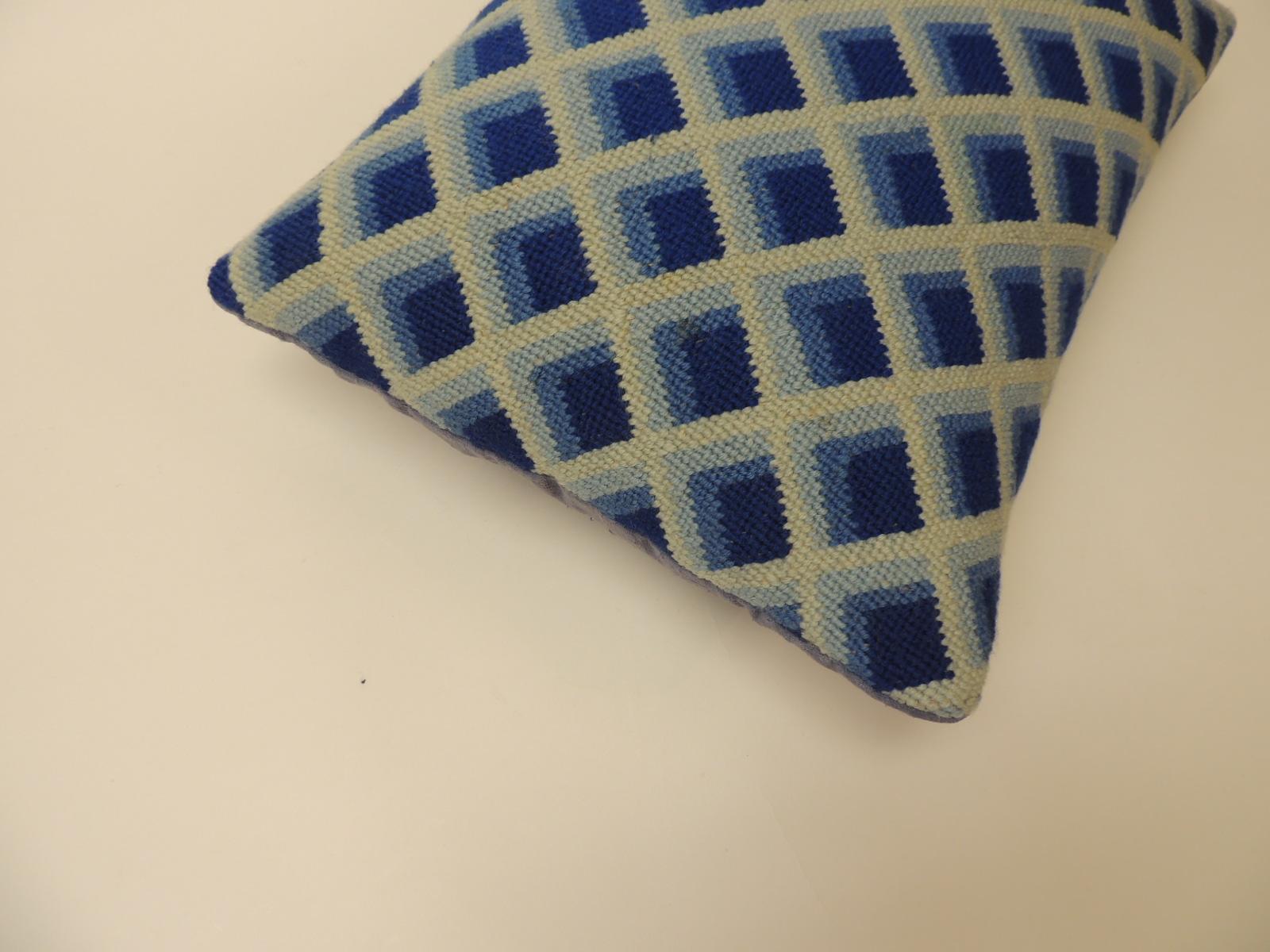 Mid-Century Modern Vintage Blue and White Tapestry Decorative Bolster Pillow