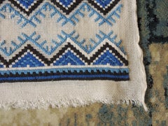 Vintage Blue and White Woven Tapestry Panel