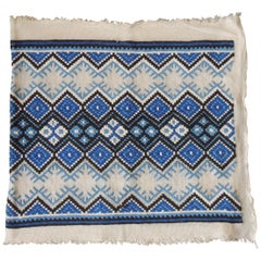 Vintage Blue and White Woven Tapestry Panel
