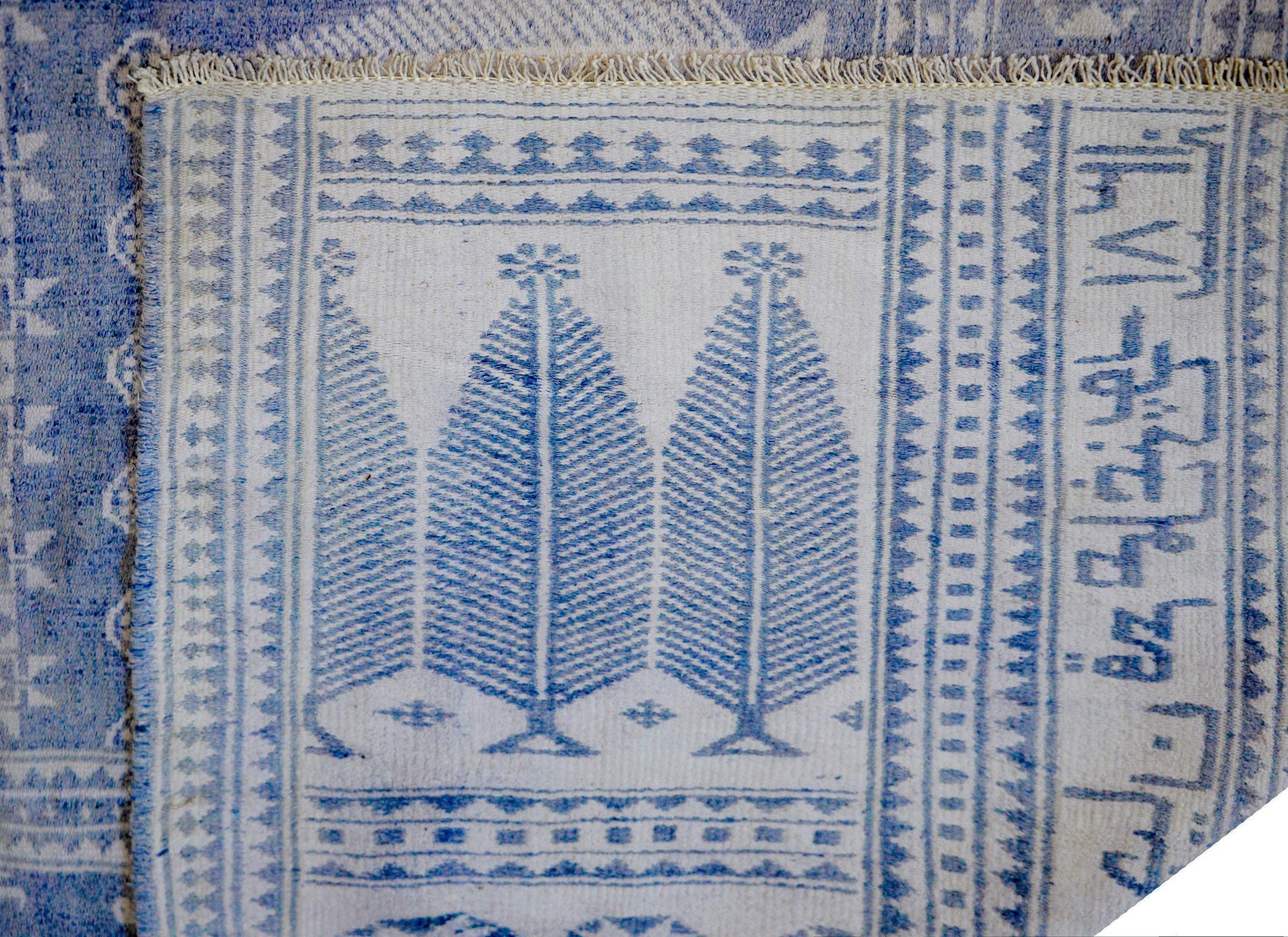 Vintage Blue and White Yadz Kilim 2