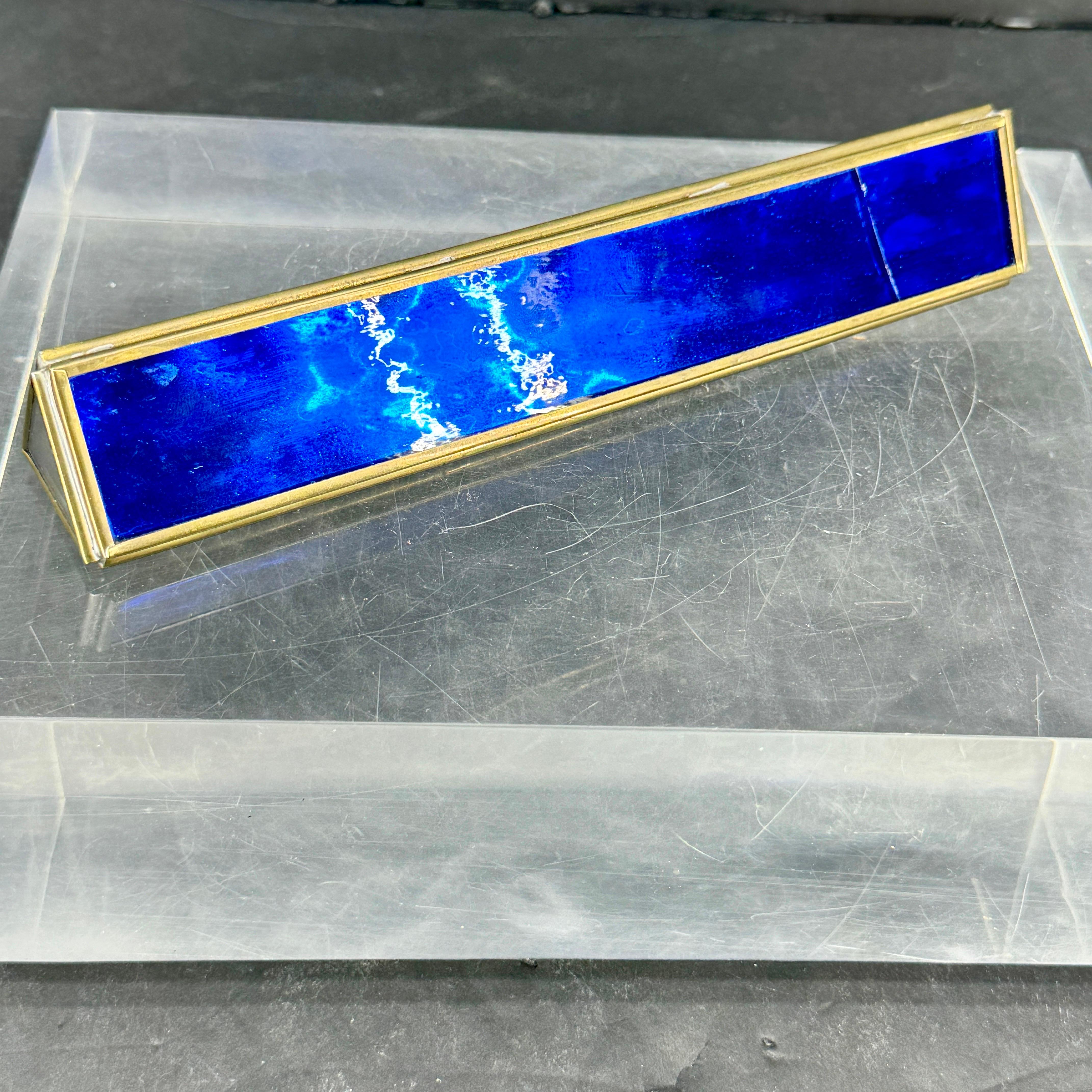 Vintage Blue Art Glass and Brass Kaleidoscope For Sale 10