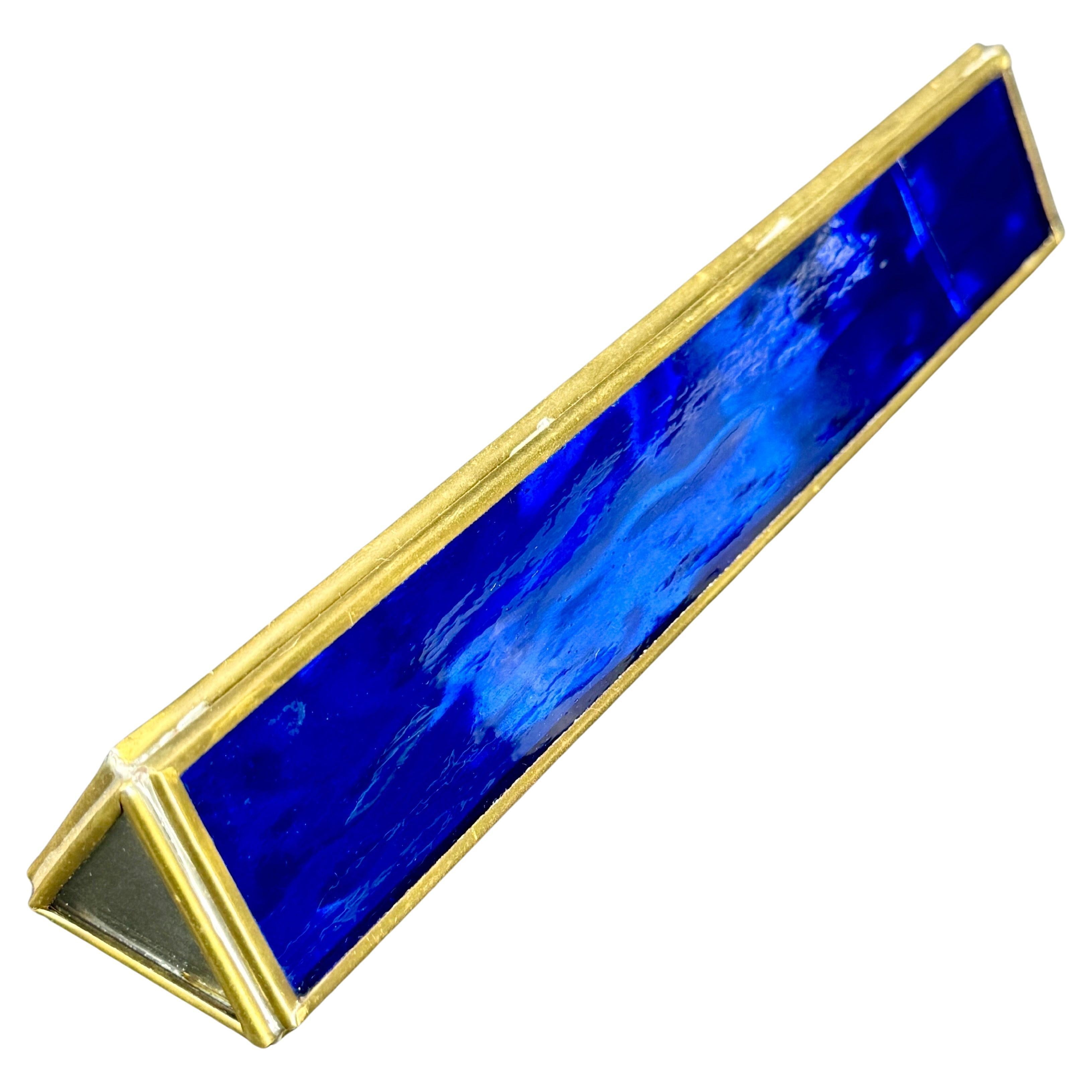 Mid-Century Modern Vintage Blue Art Glass and Brass Kaleidoscope For Sale
