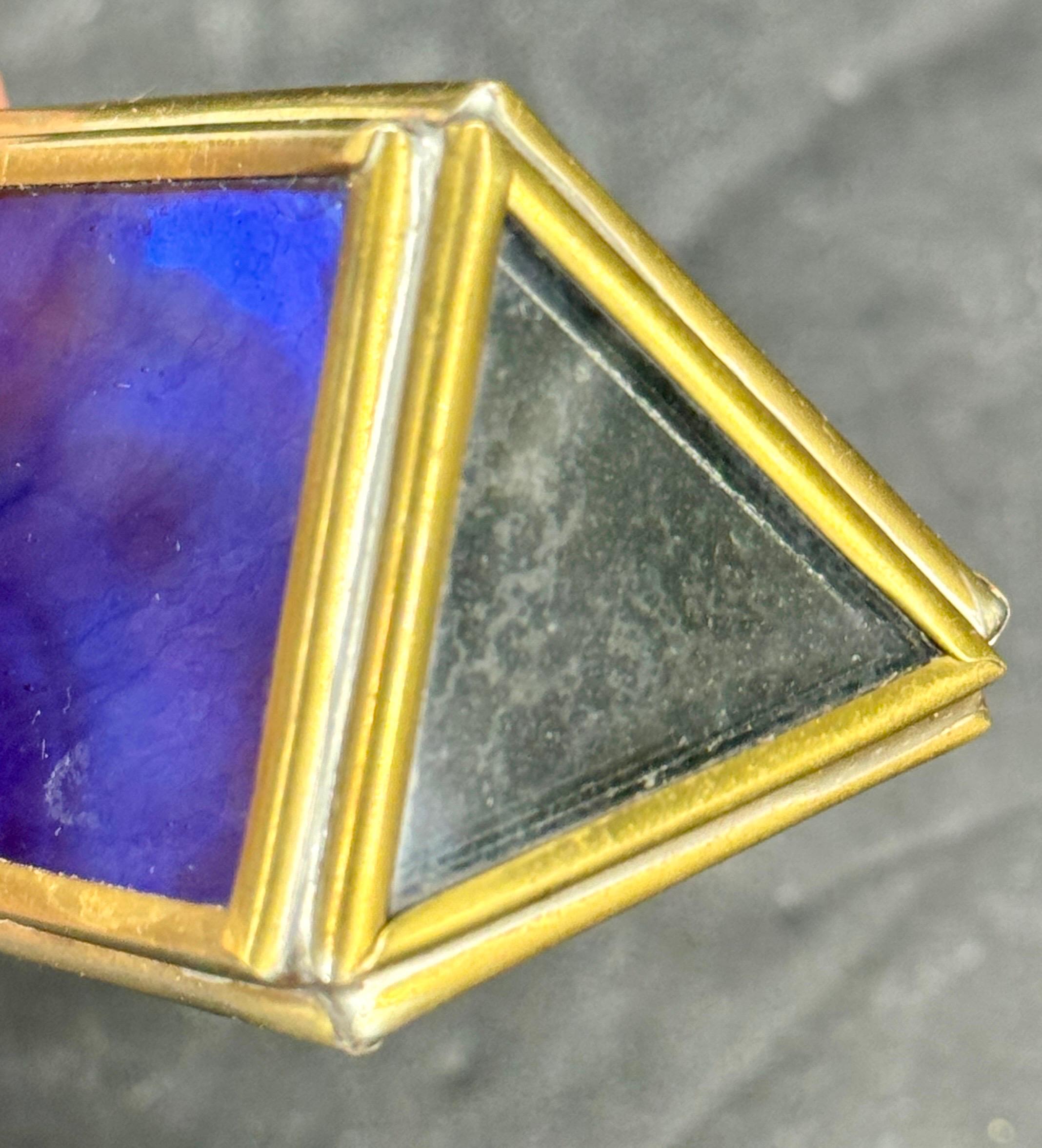Hand-Crafted Vintage Blue Art Glass and Brass Kaleidoscope For Sale