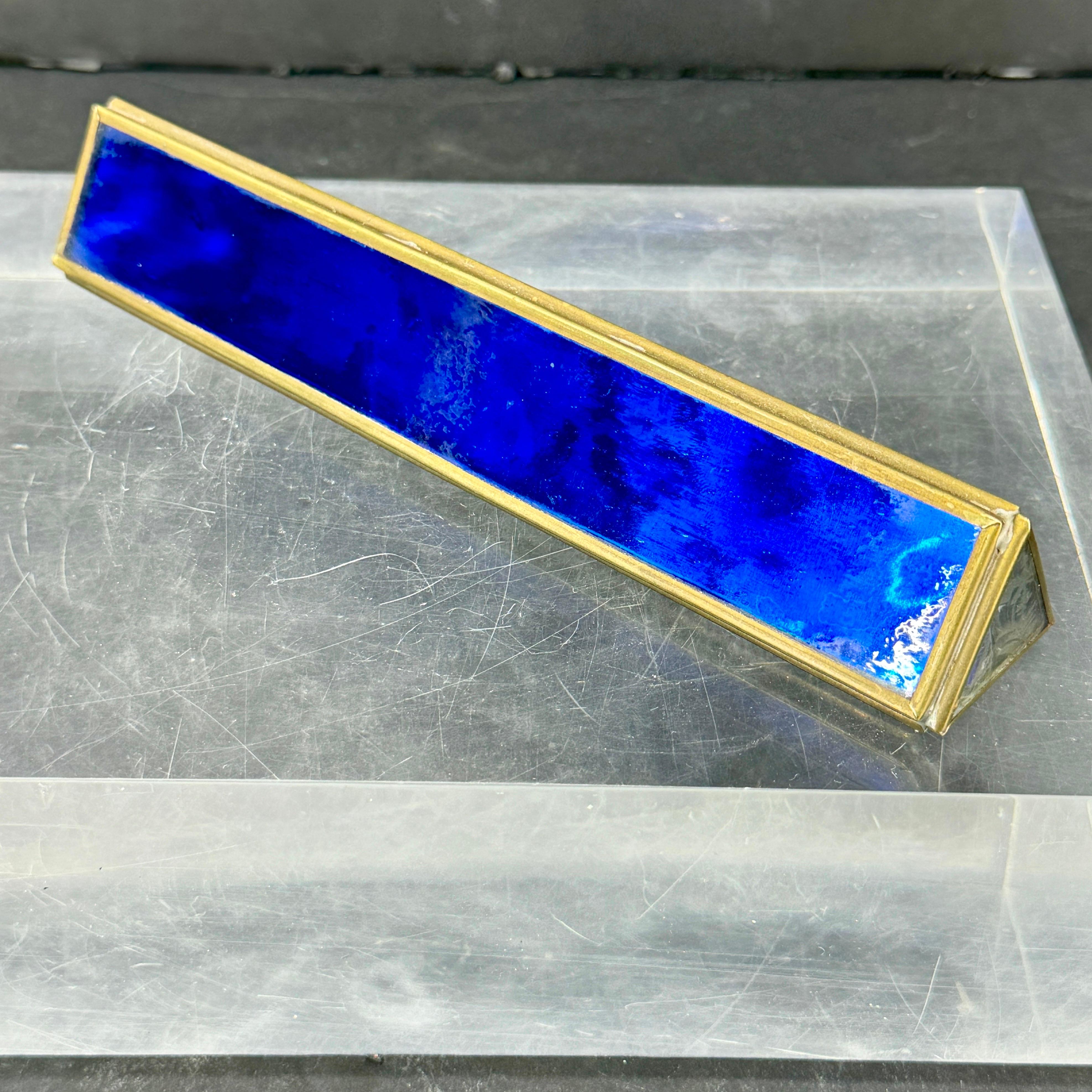 20th Century Vintage Blue Art Glass and Brass Kaleidoscope For Sale