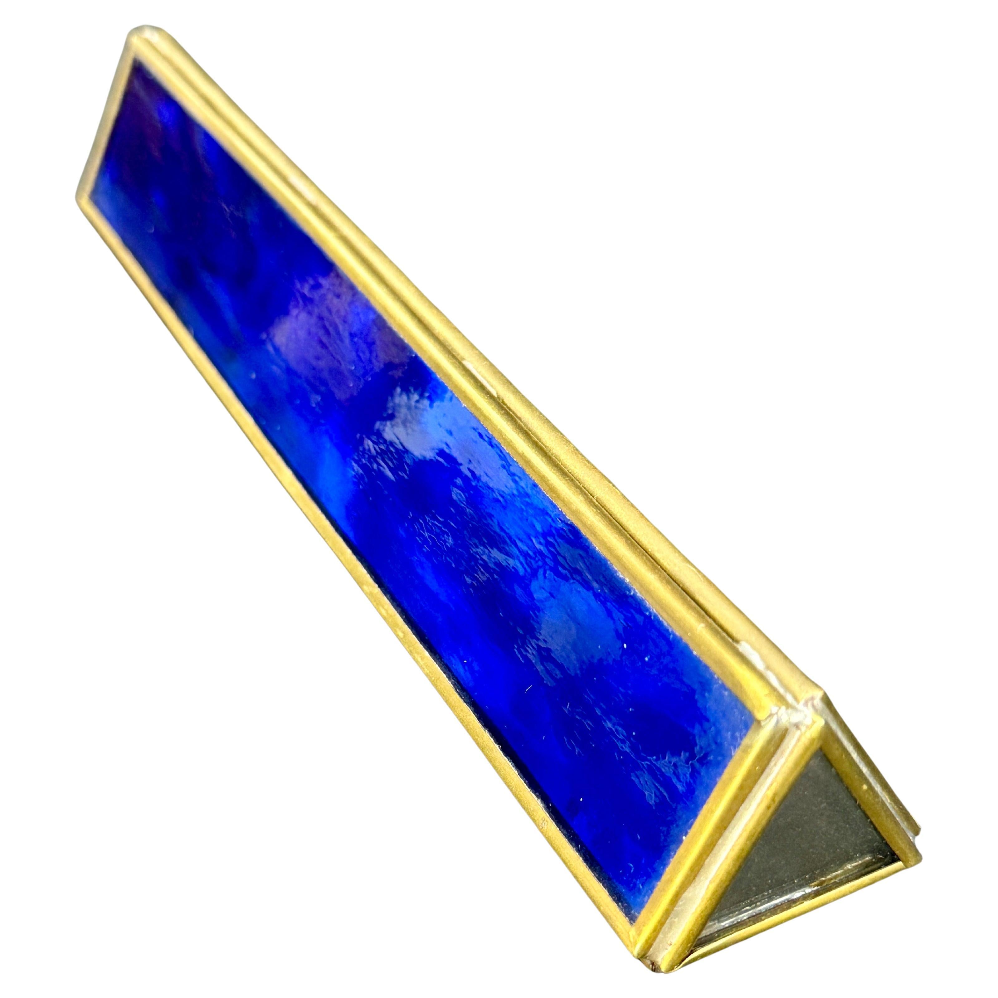 Vintage Blue Art Glass and Brass Kaleidoscope For Sale